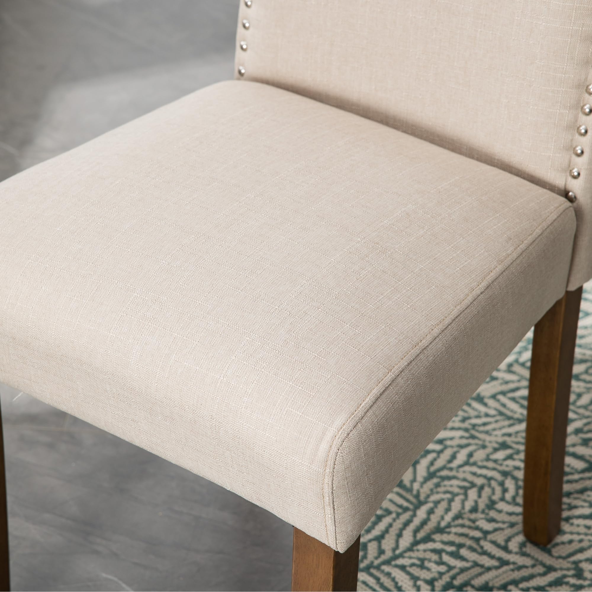 Stylish Upholstered Parsons Dining Chair Kitchen with Silver Nailhead Trim and Sturdy Solid Wood Legs