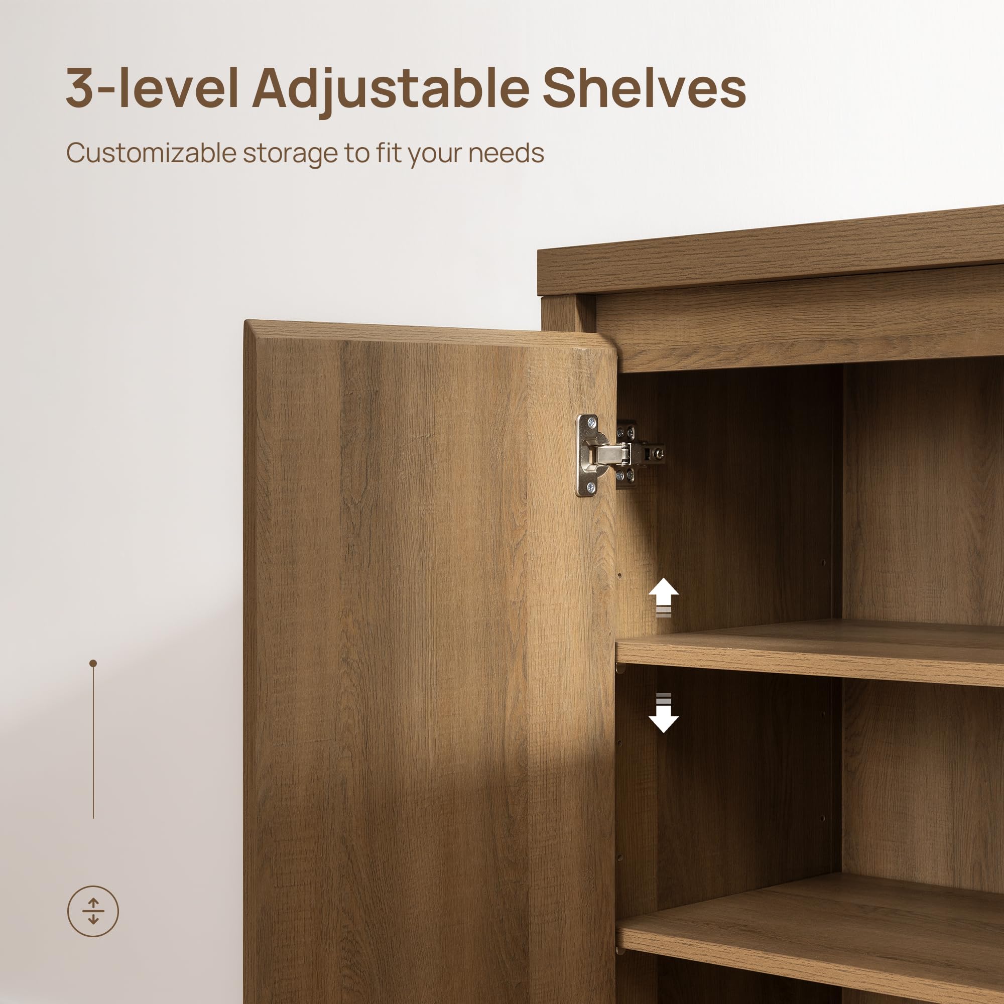 Sideboard Buffet Cabinet with Storage, Fluted Credenza Console Cabinet with Adjustable Shelves, Farmhouse Coffee Bar Storage Cabinets