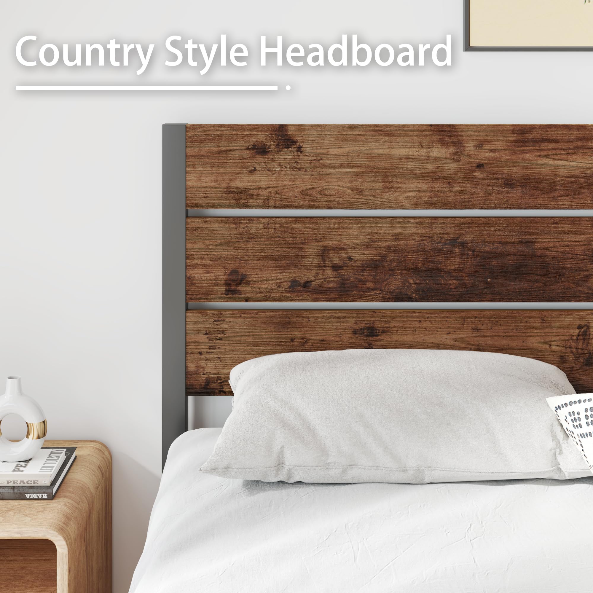 Full Bed Frame with Headboard and Footboard, Metal Full Bed Frame with Under Bed Storage, All-Metal Support System, , ,Rustic Brown