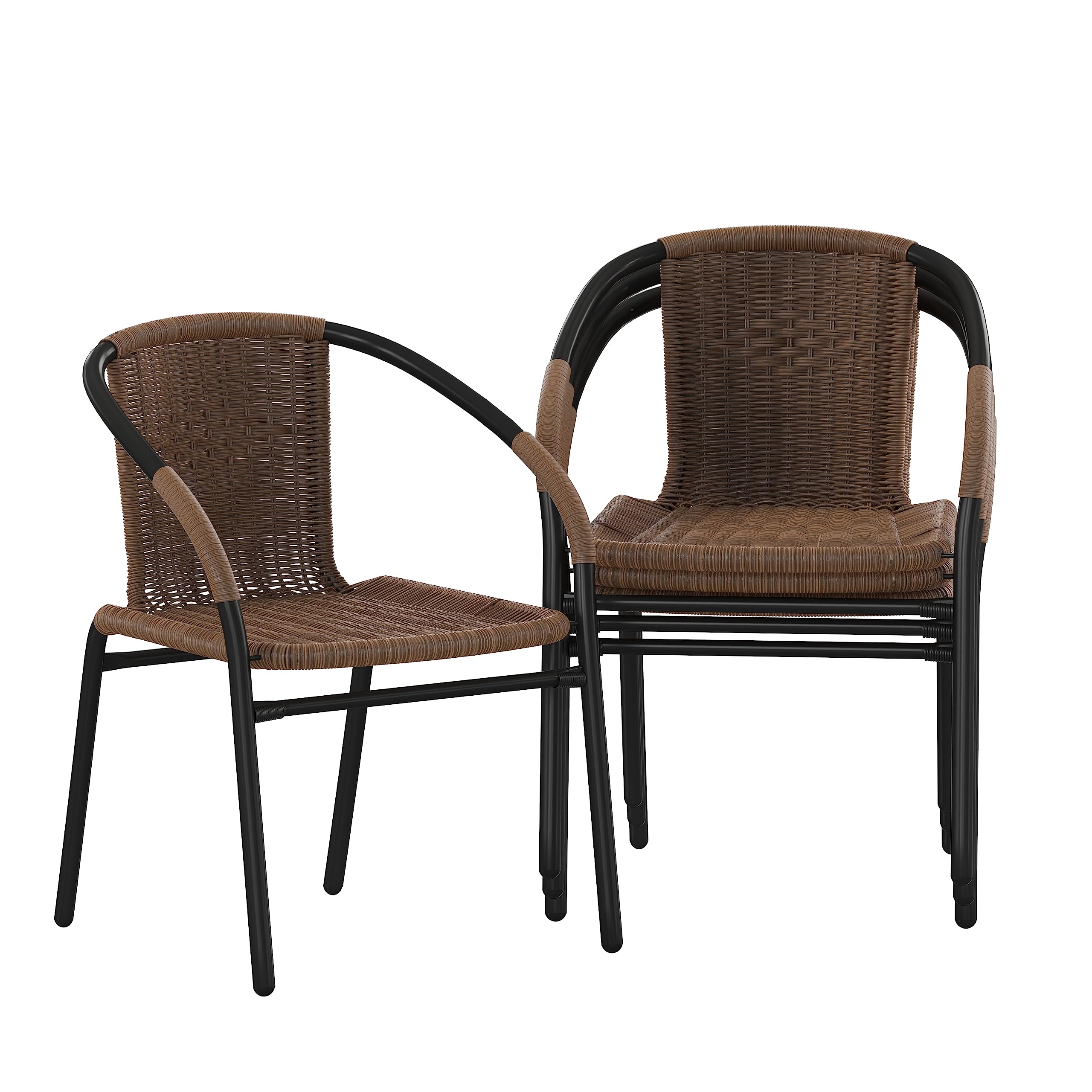 Lila Modern Rattan Stackable Dining Chairs, Indoor/Outdoor Bistro Chairs for Patio or Restaurant, Set of 4, Brown