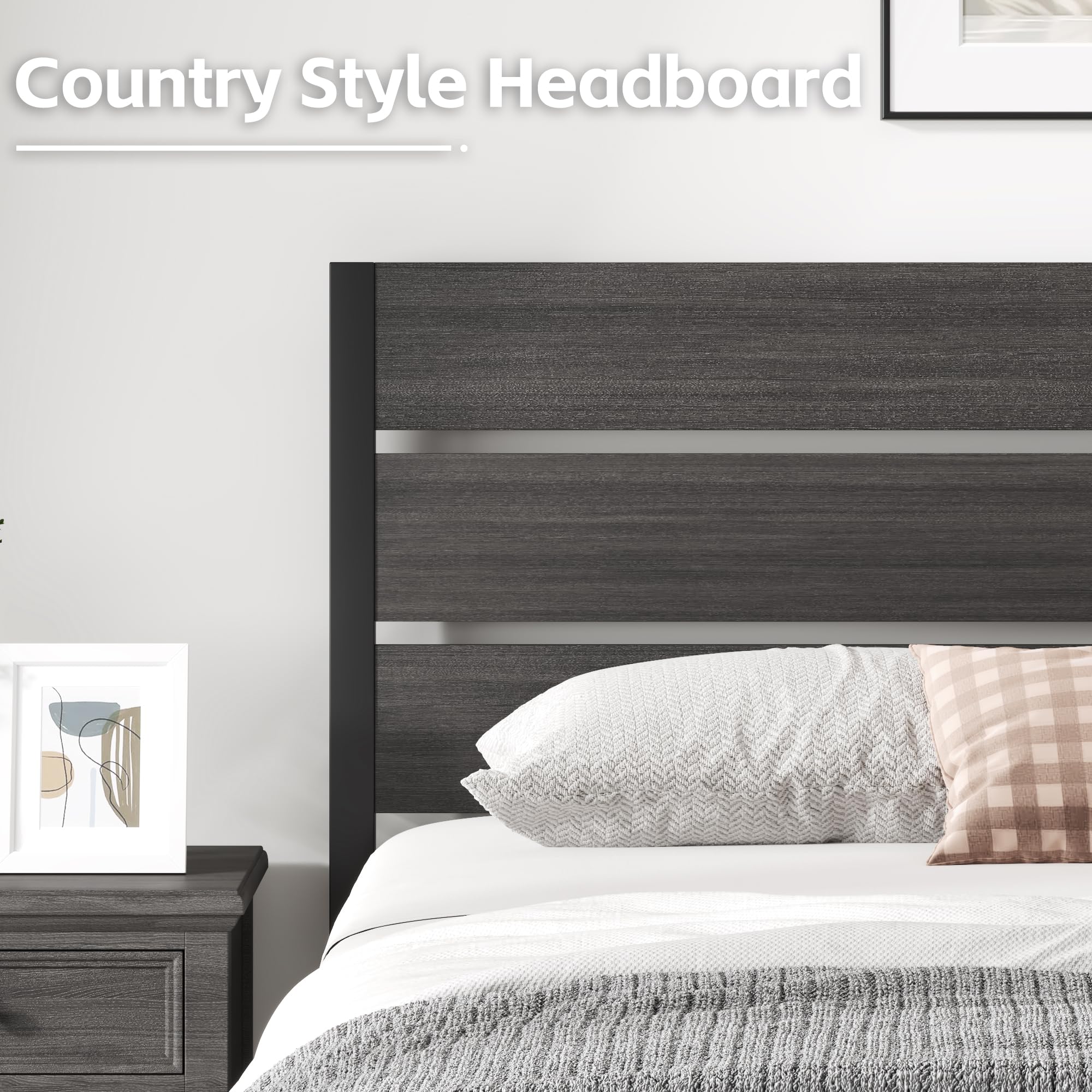 Queen Bed Frame with Headboard and Footboard, Metal Platform Bed Frame with Under Bed Storage, All-Metal Support System, , ,Rustic Grey
