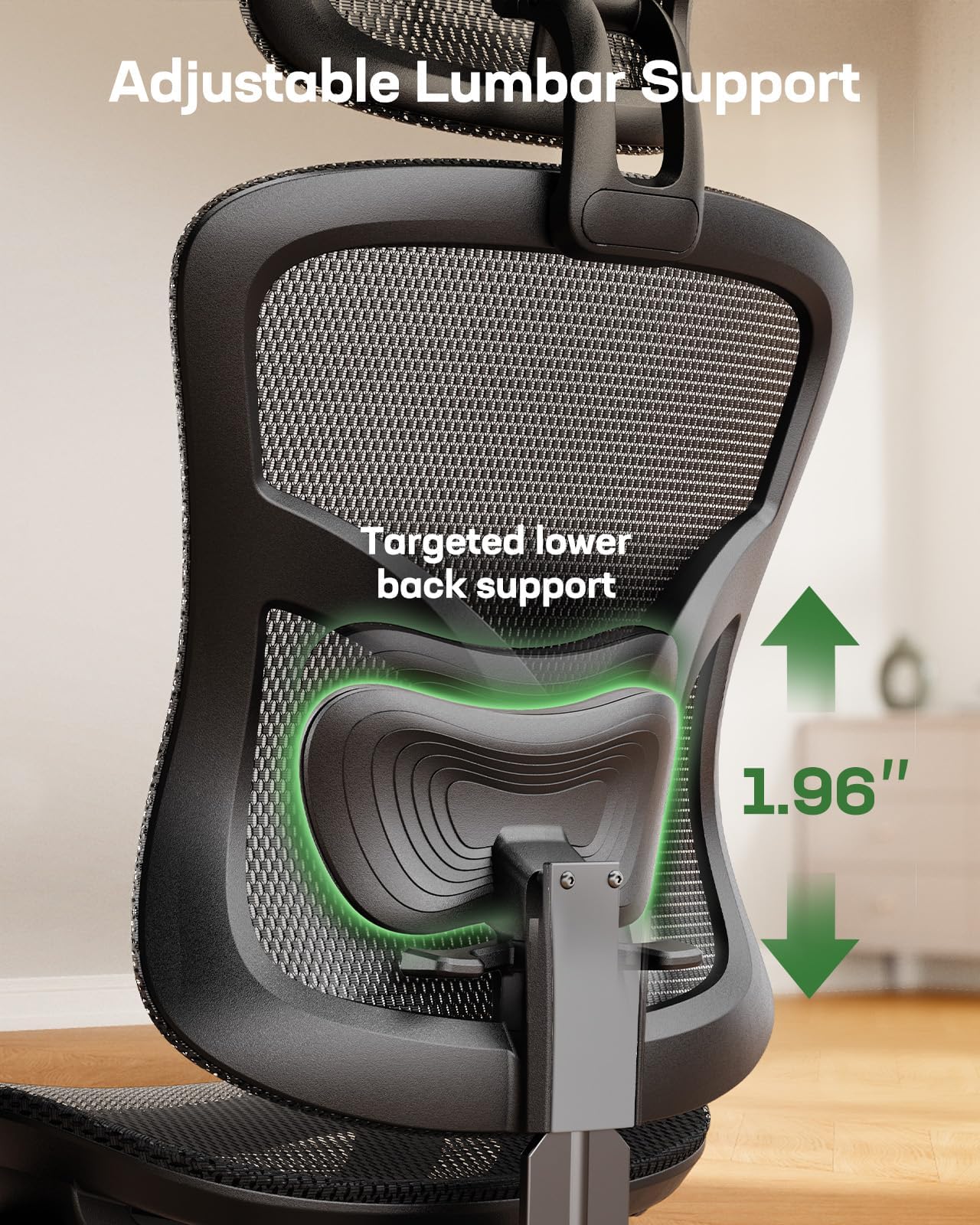 Ergonomic Mesh Office Chair, Computer Desk Chair with Adjustable Lumbar, 2D Headrest & Armrests, Comfortable Gaming Chair, Black