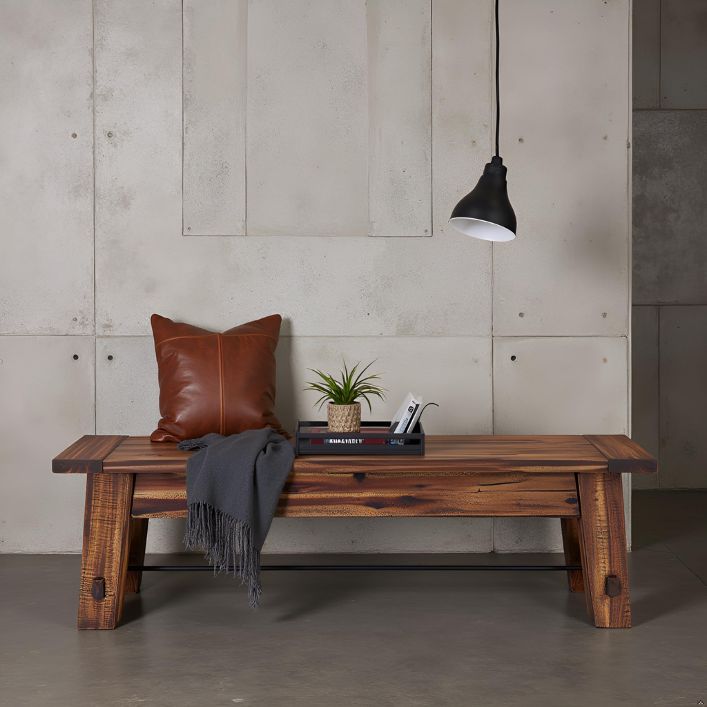 Durango 60" Rustic Farmhouse Wood Bench, Solid Wood Seat, Industrial Accent Furniture for Entryway, Dining Room, Hallway, by Alaterre
