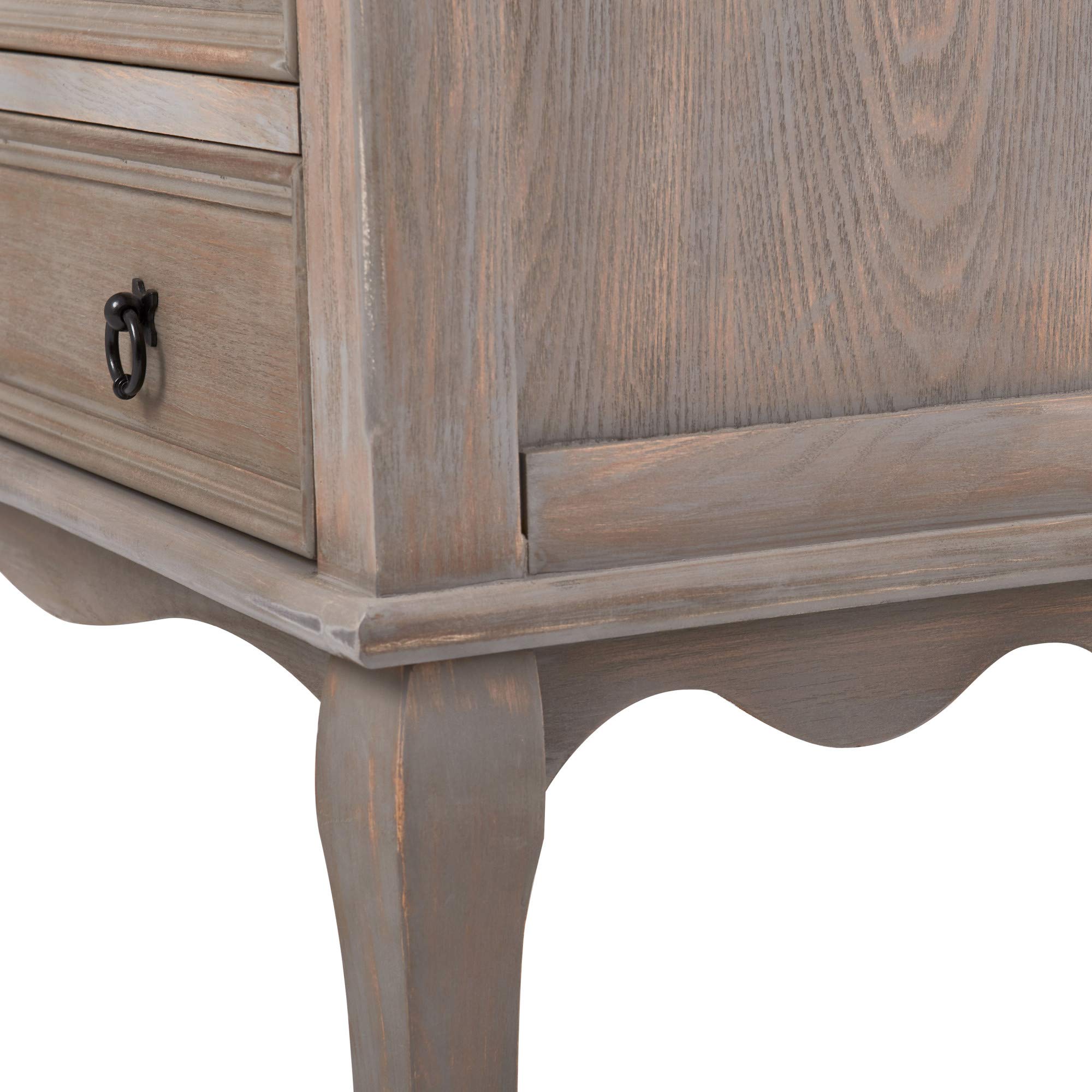 Thomas Antique Country Style Dresser Chest with 3 Drawers, Weathered Wood Nightstand Living Room Accent Furniture, Black Ring Handle, Curved Legs, Grey