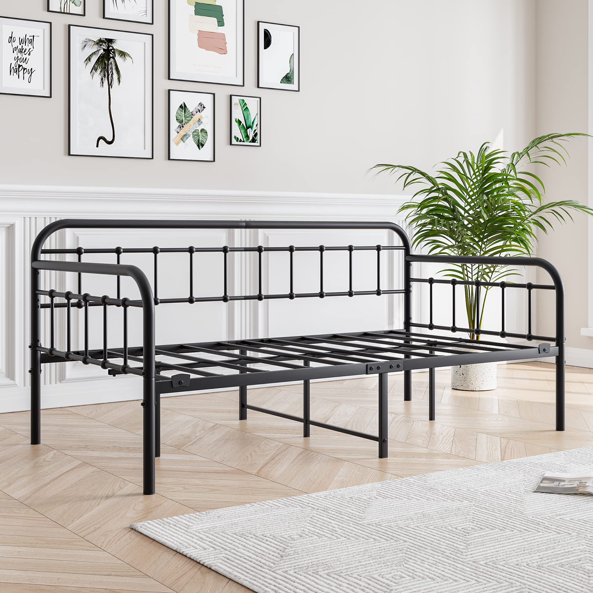 Metal Daybed Frame Twin Size with Steel Slats Platform Furniture,Black…