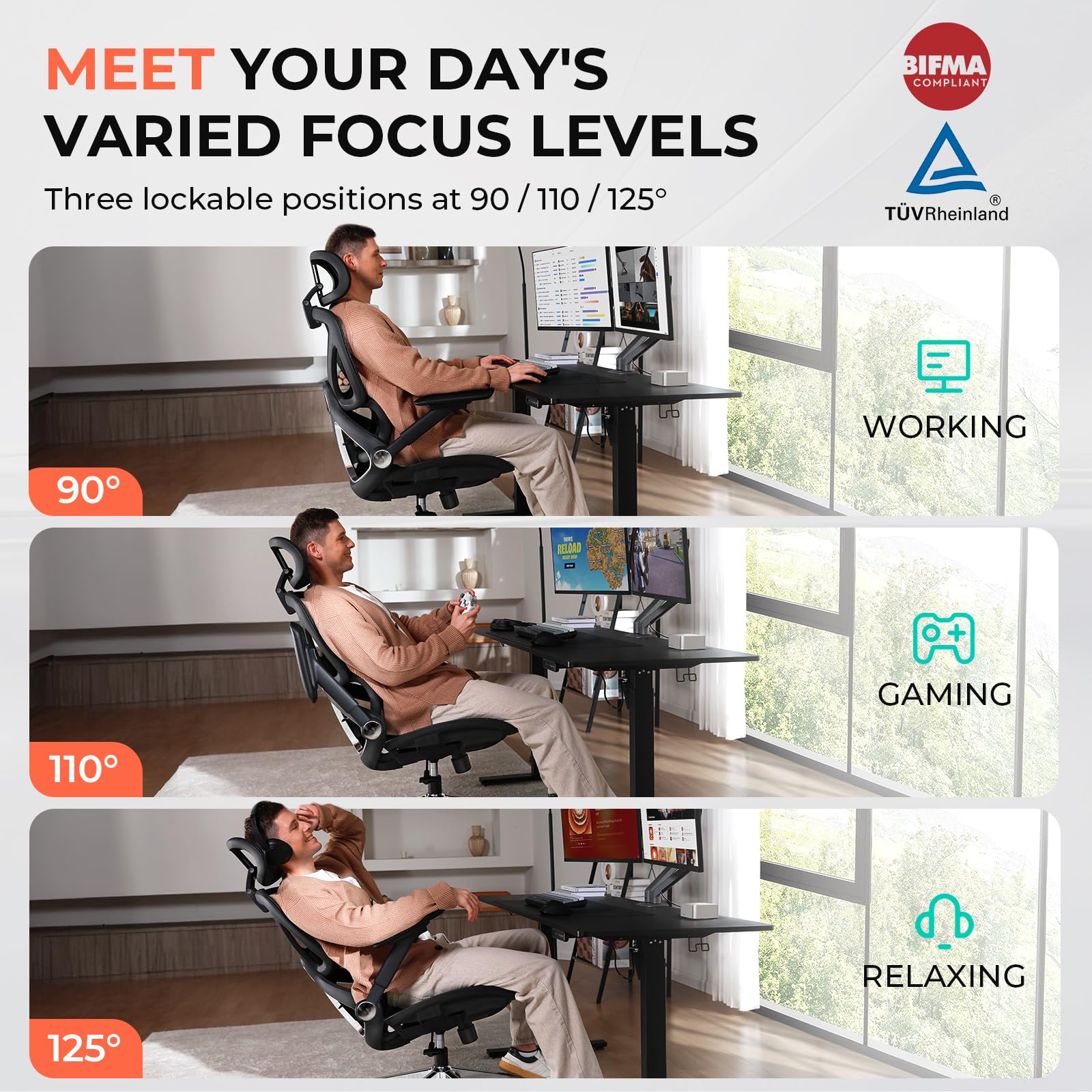 Ergonomic Mesh Office Chair, High Back Desk Chair 400lbs with 3D Headrest, Adjustable Lumbar, 4D Flip-Up Arms, PU Wheels, Tilt & Swivel