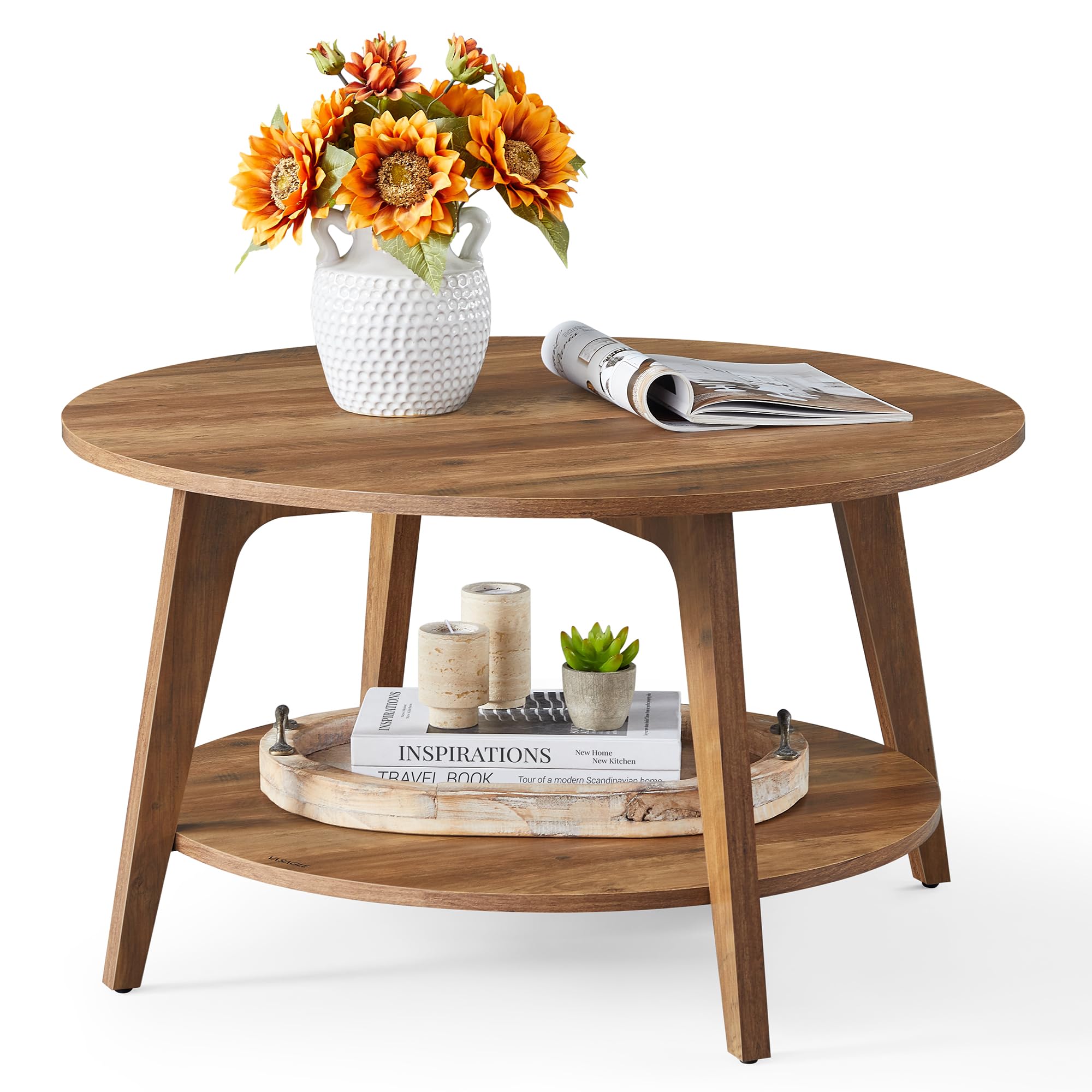 Round Coffee Table, 2 Tier Coffee Table with Storage, for Living Room, 31.5 x 17.7 Inches, Easy to Assemble, Honey Brown ULCT243K41