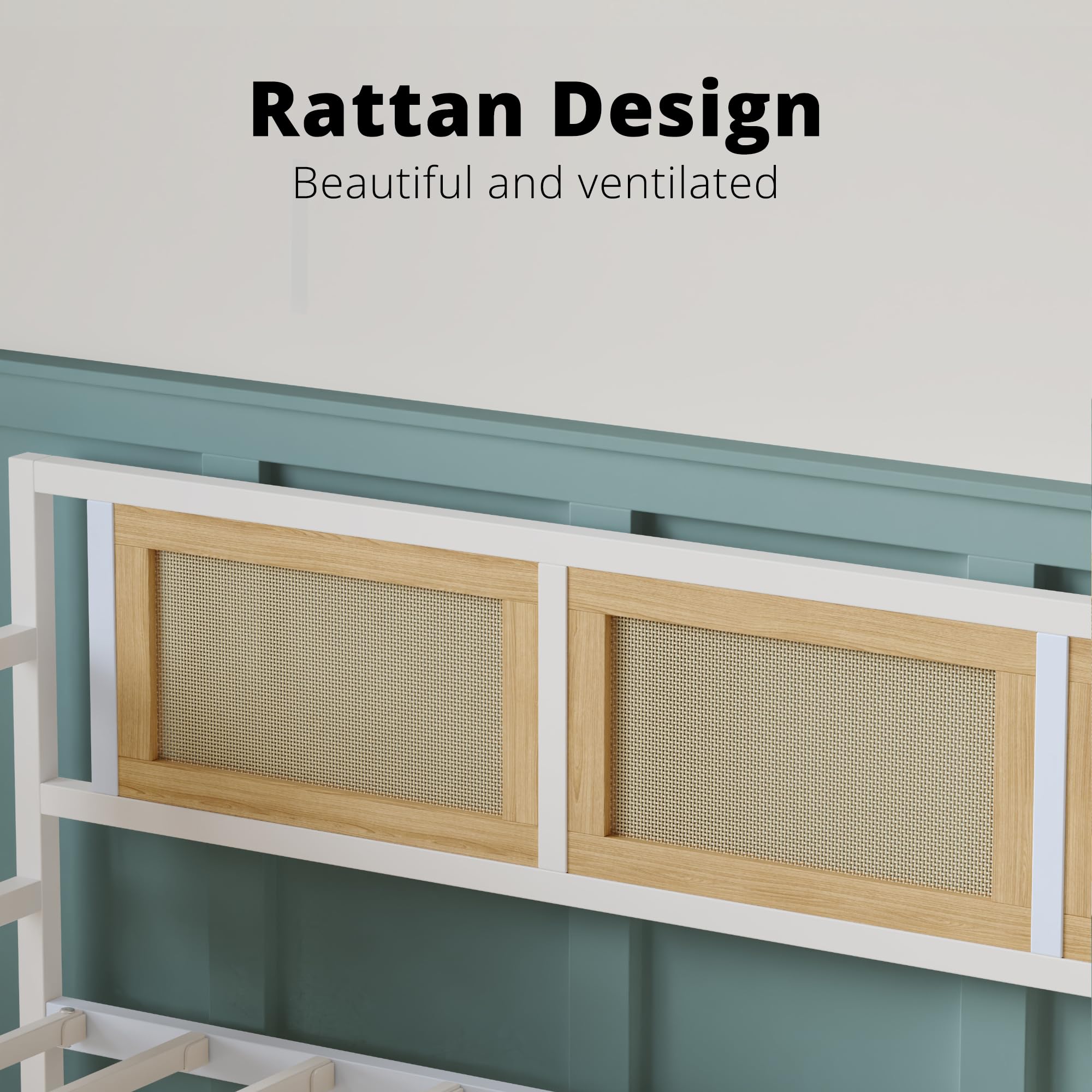 Twin Daybed with Storage Drawers, Rattan Style Corner Bed Frame with Strong Supports for Bedroom, Living Room, Guest Room