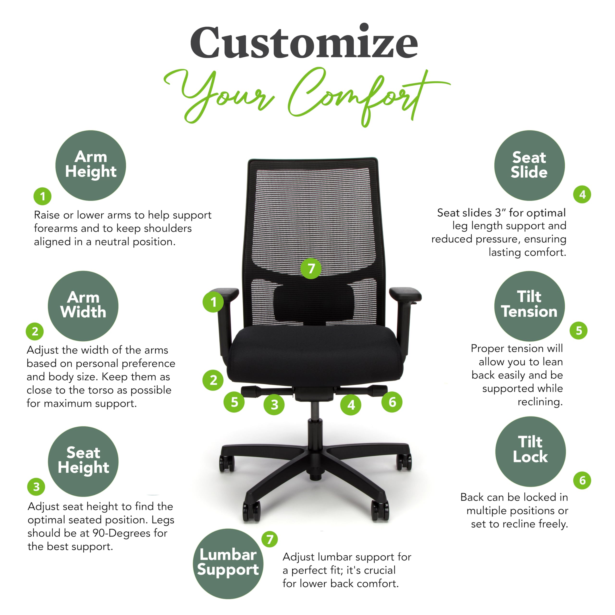 Ignition 2.0 Ergonomic Office Chair, Adjustable Tilt, Swivel Wheels, Comfy for Long Hours, Home Office Desk Chairs, Black