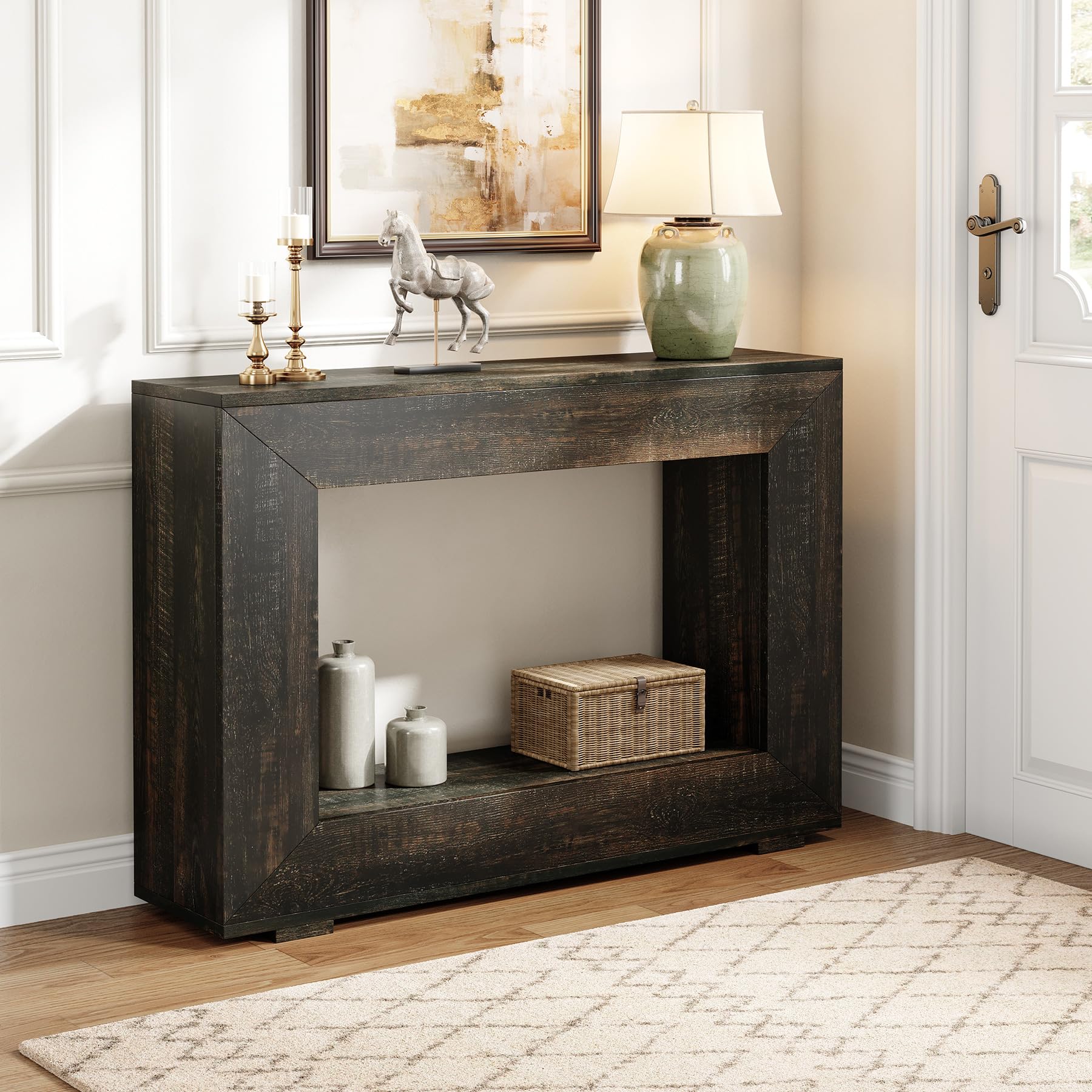 47 Inches Console Table, Sofa Table with Storage, Modern Entryway Table for Hallway, Narrow Long Sofa Entryway Table for Living Room, Black