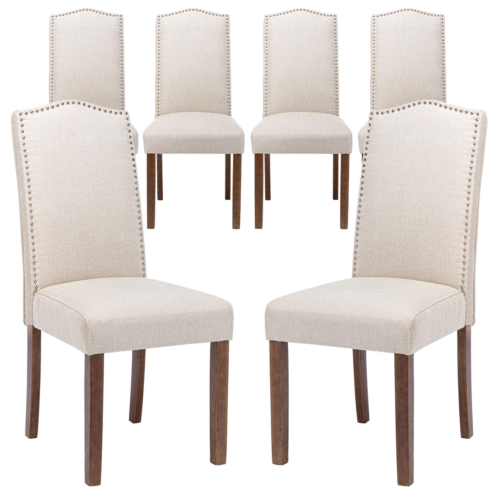 Stylish Upholstered Parsons Dining Chair Kitchen with Silver Nailhead Trim and Sturdy Solid Wood Legs