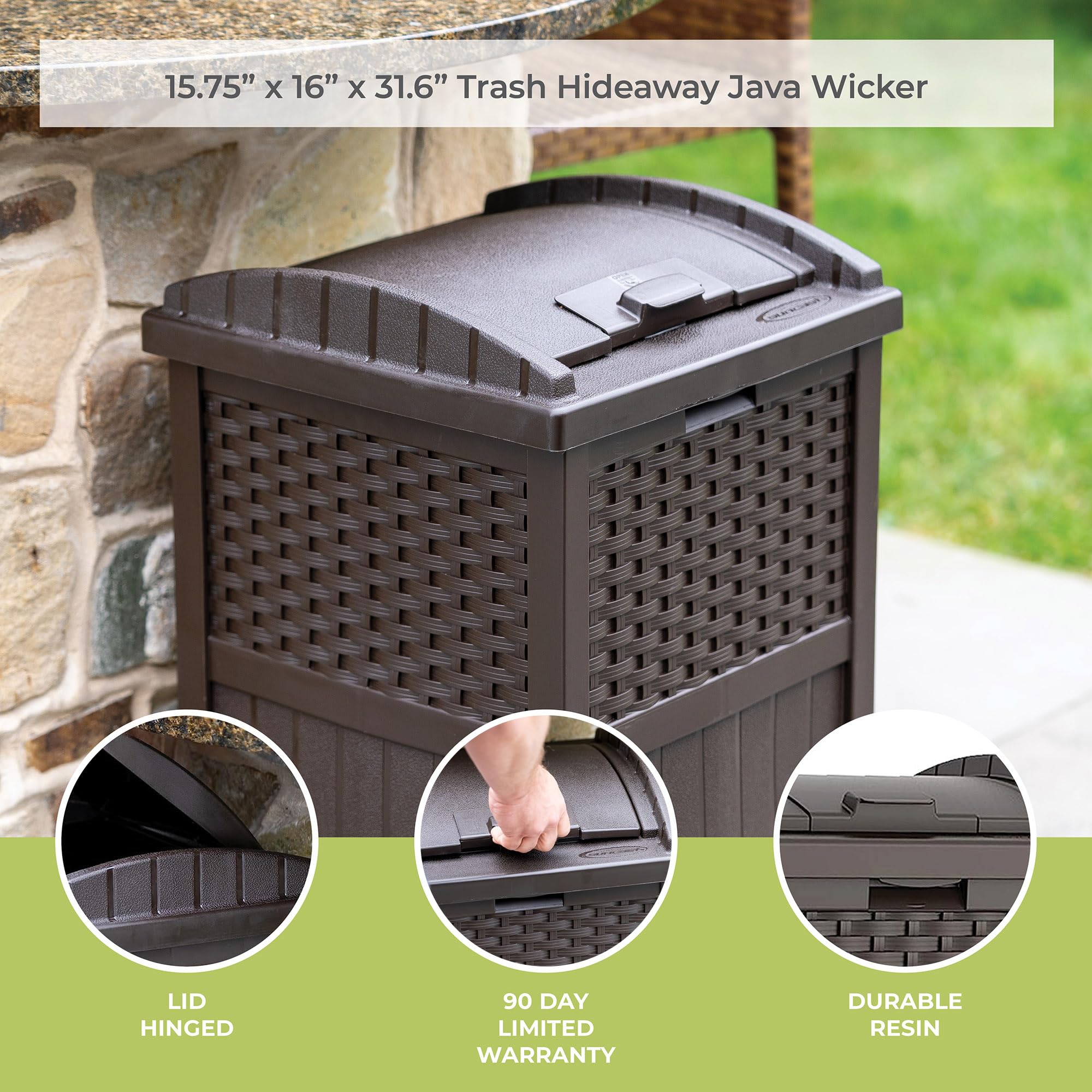 33 Gallon Commercial Outdoor Trashcan Hideaway with Lid for 30 to 33 Gallon Trash Bags for Garage, Backyard, or Garden, Brown