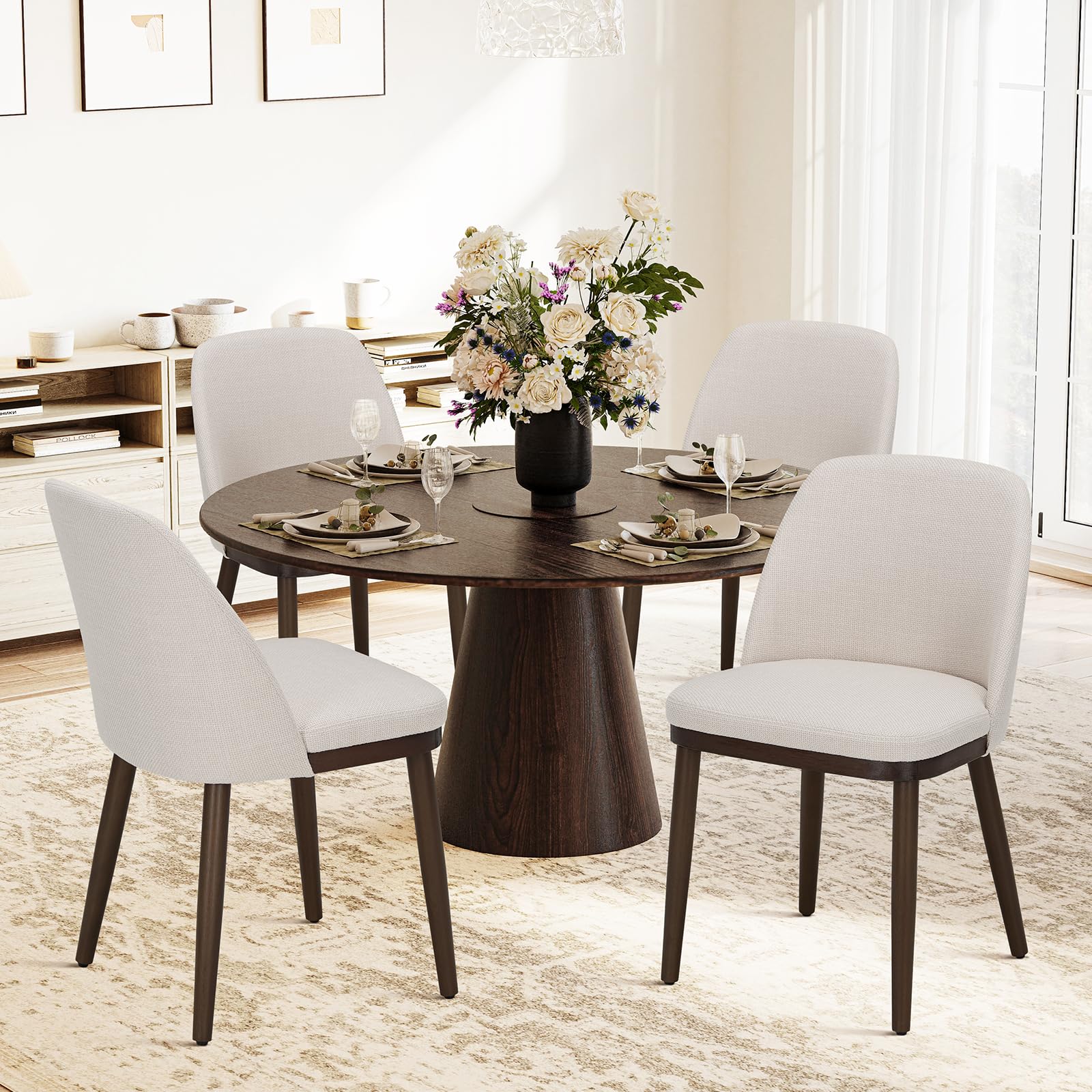 Dining Chairs Set of 4, Modern Kitchen Chairs with Back, Fabric Side Dining Room Chairs with Wood Legs for Kitchen Dining Room Restaurant