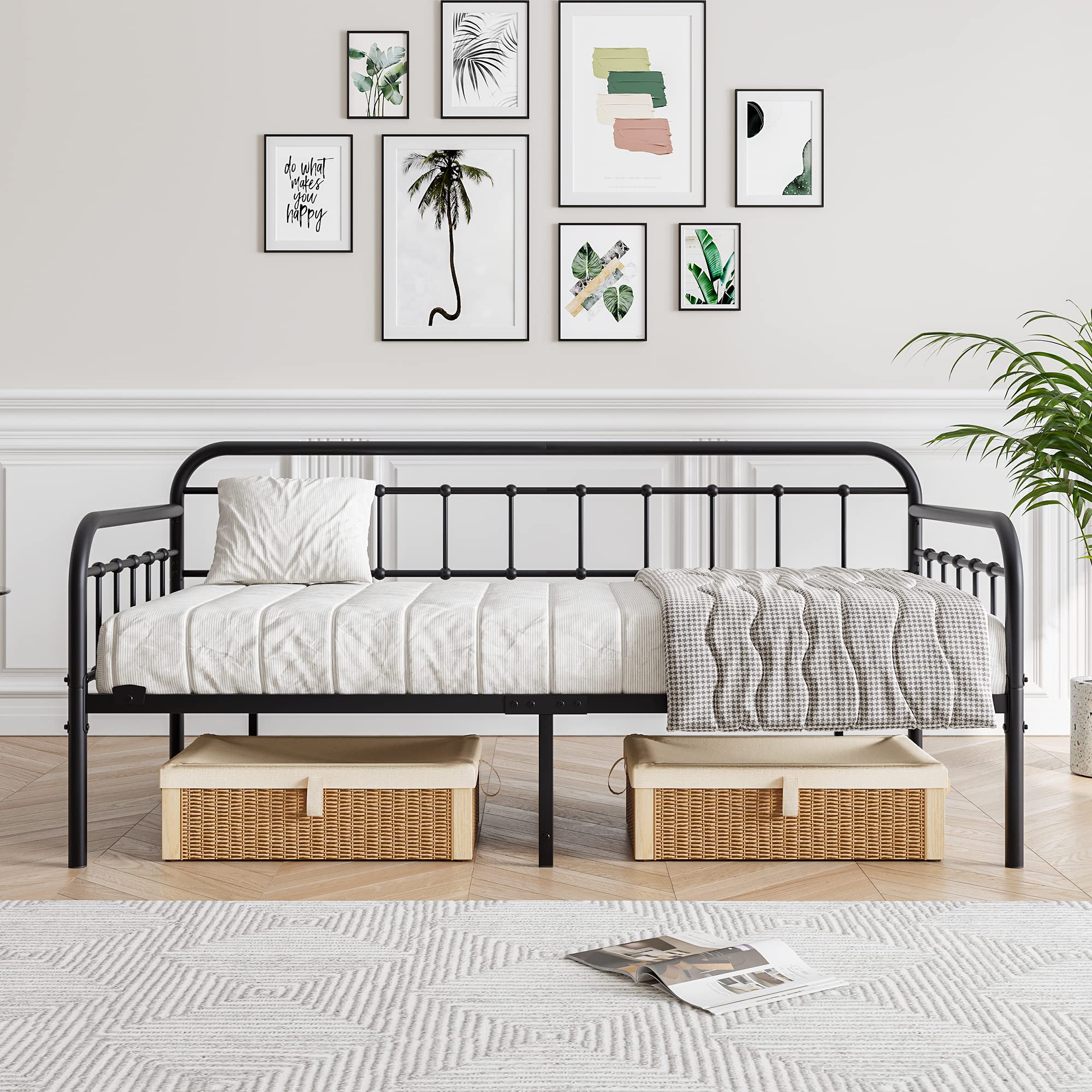 Metal Daybed Frame Twin Size with Steel Slats Platform Furniture,Black…