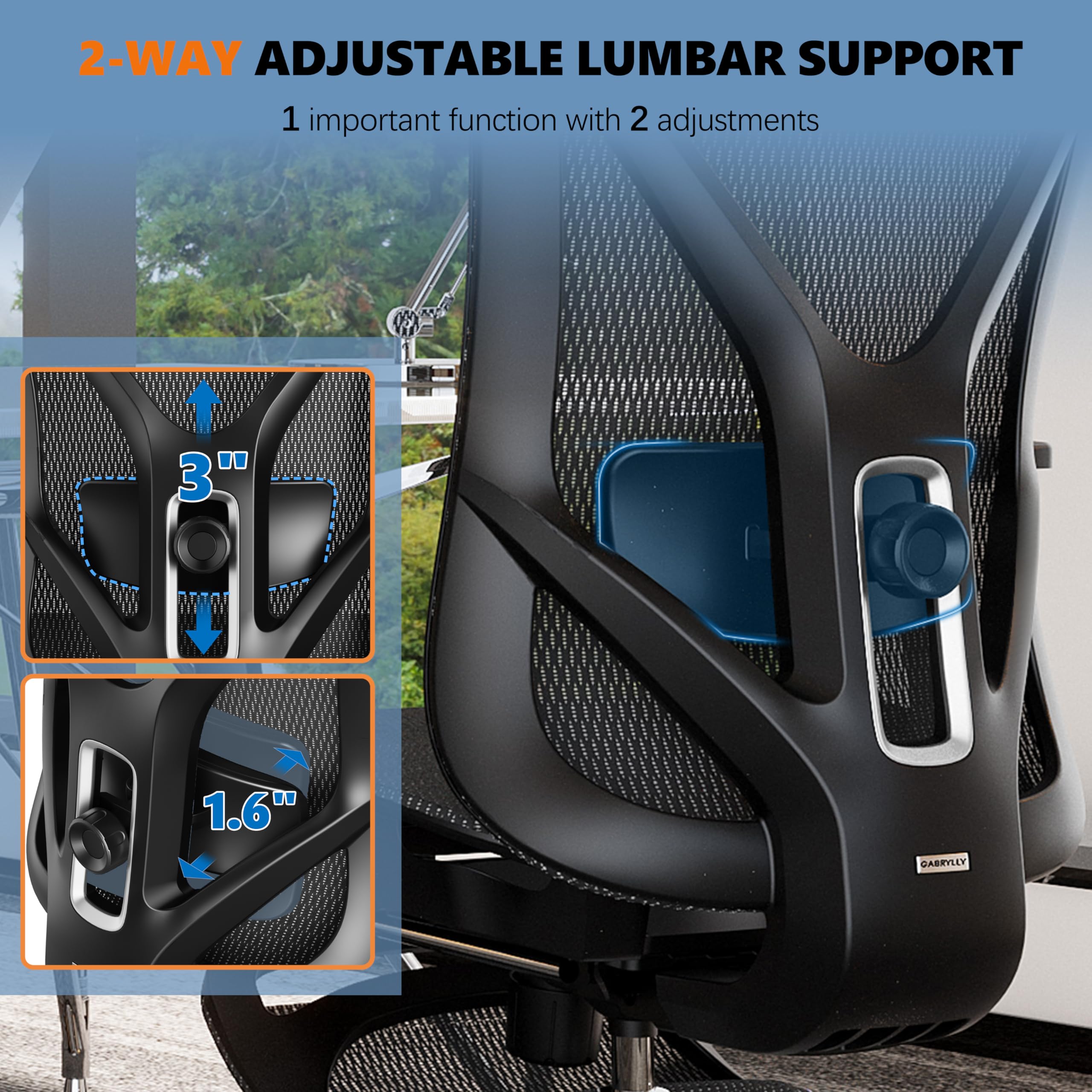 Ergonomic Office Chair with Adjustable Lumbar Support, 3D Armrests & Headrest, 135° Reclining Chair with Footrest & Large Steel Base,300LBS Swivel Desk Chair(GYMN01)