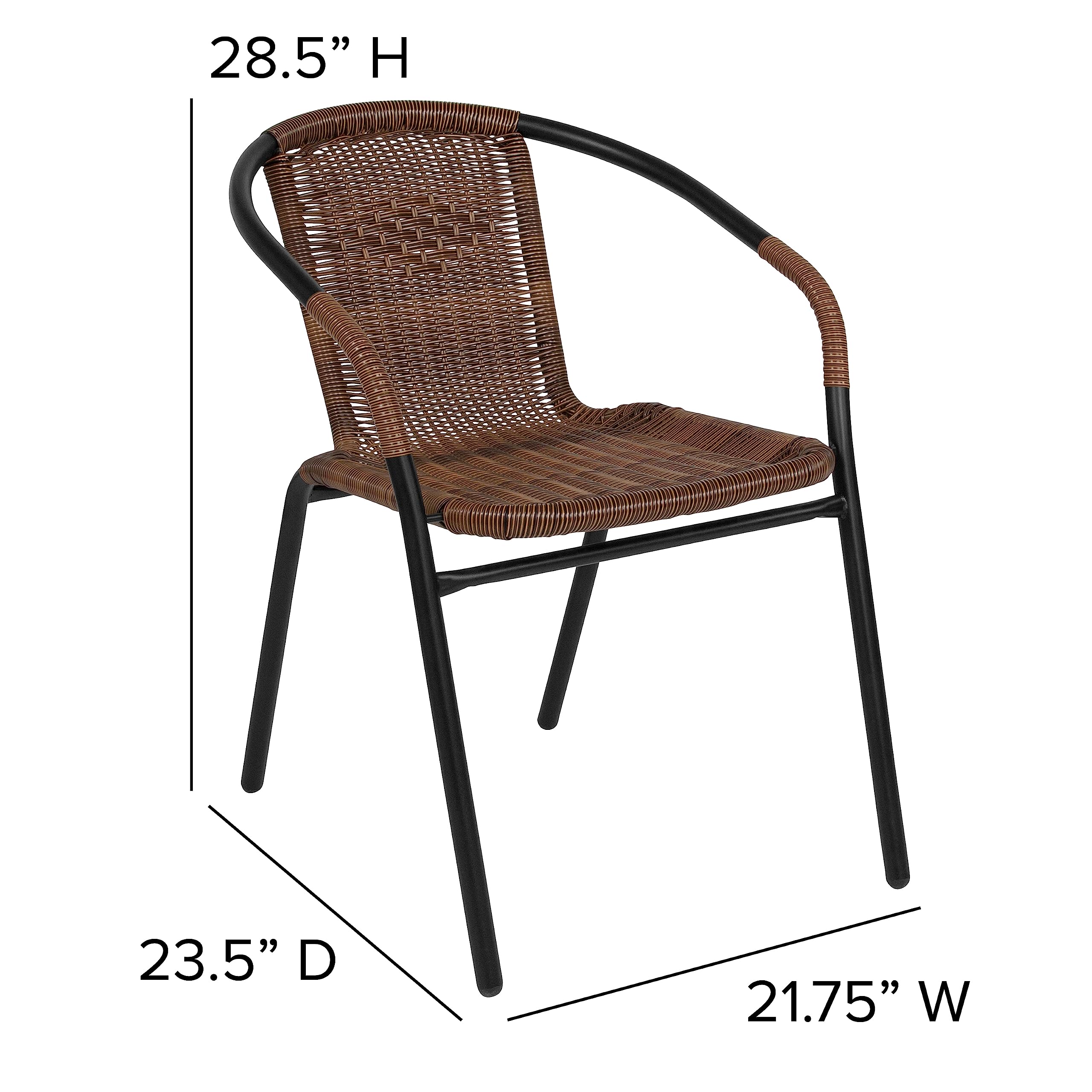 Lila Modern Rattan Stackable Dining Chairs, Indoor/Outdoor Bistro Chairs for Patio or Restaurant, Set of 4, Brown
