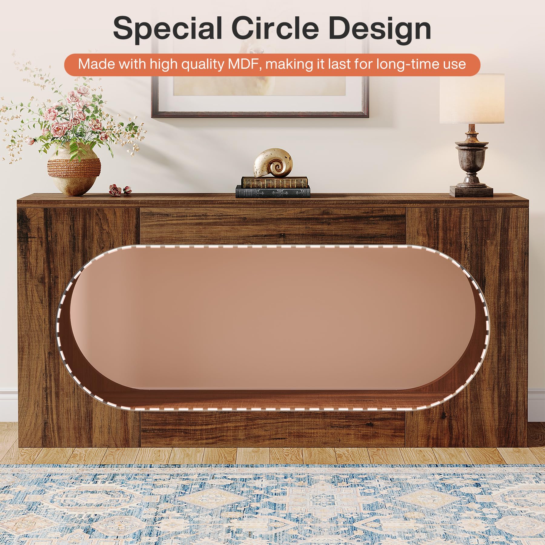 Console Table, 63 Inches Narrow Sofa Entryway Table with 2-Tier Storage Shelf, Hallway Behind Couch Table Accent Table for Living Room, Rustic Brown