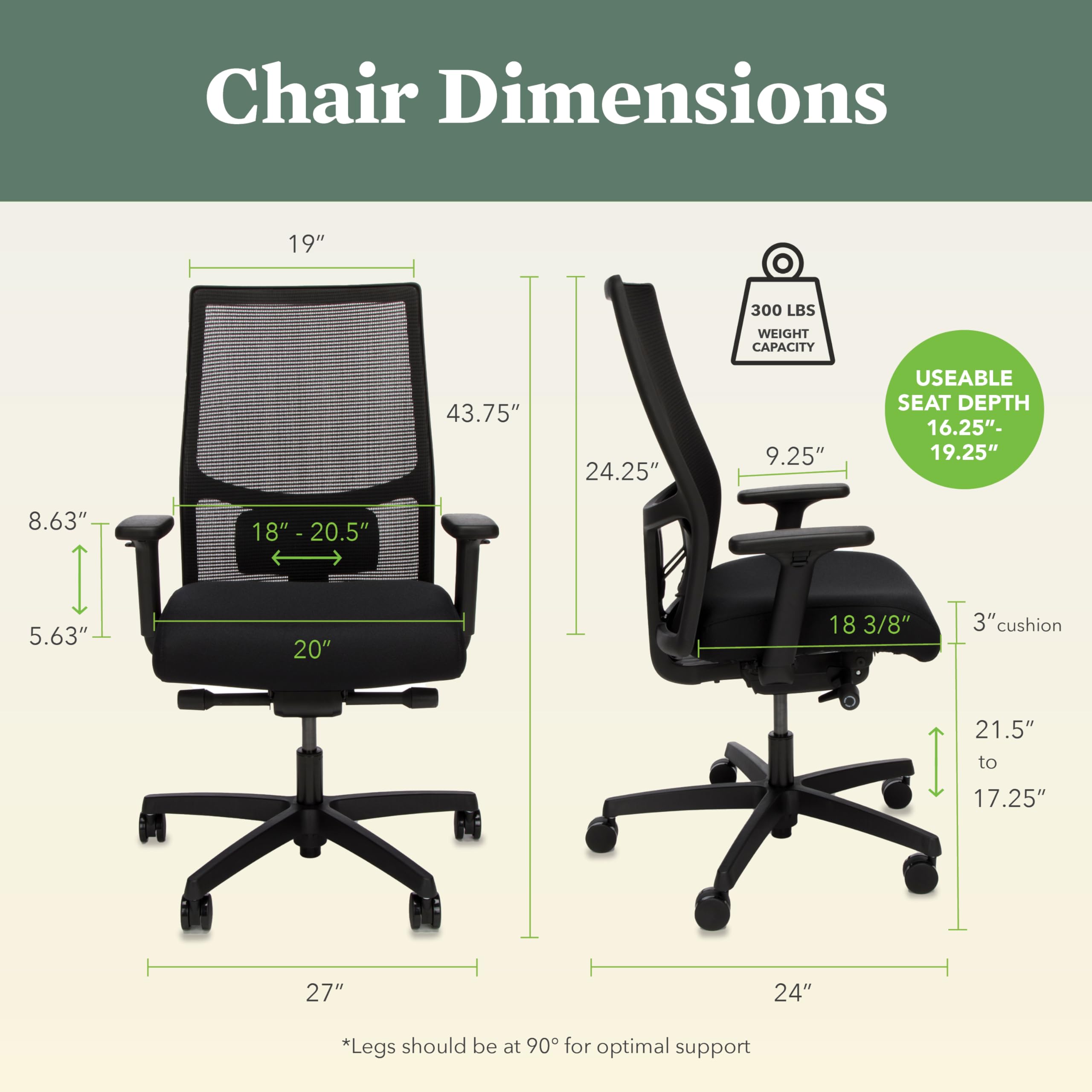 Ignition 2.0 Ergonomic Office Chair, Adjustable Tilt, Swivel Wheels, Comfy for Long Hours, Home Office Desk Chairs, Black