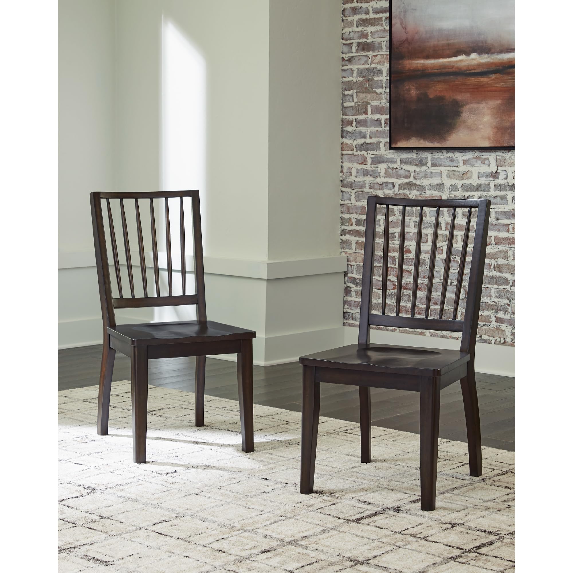 Casual Solid Wood Armless Dining Chair with Contoured Seat, Set of 2, Dark Brown