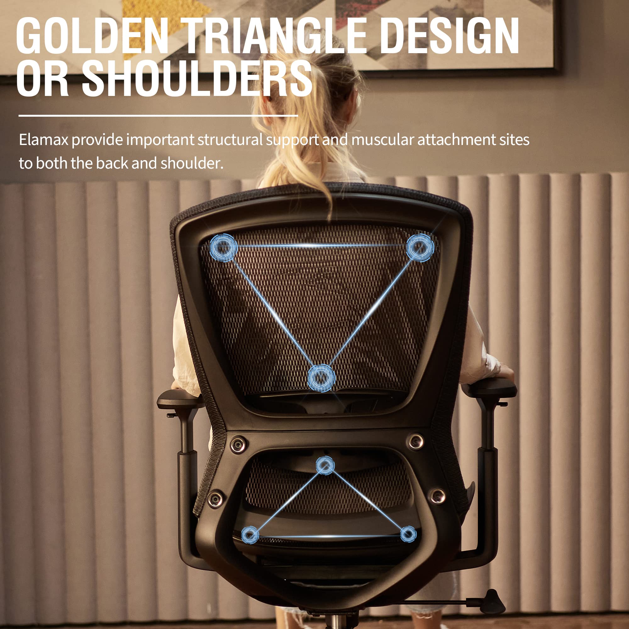 Mesh Office Chair, Ergonomic Computer Desk Chair with Adjustable Lumbar & Armrests, Tilt Function, Wide Seat, Swivel Task Chair, Black