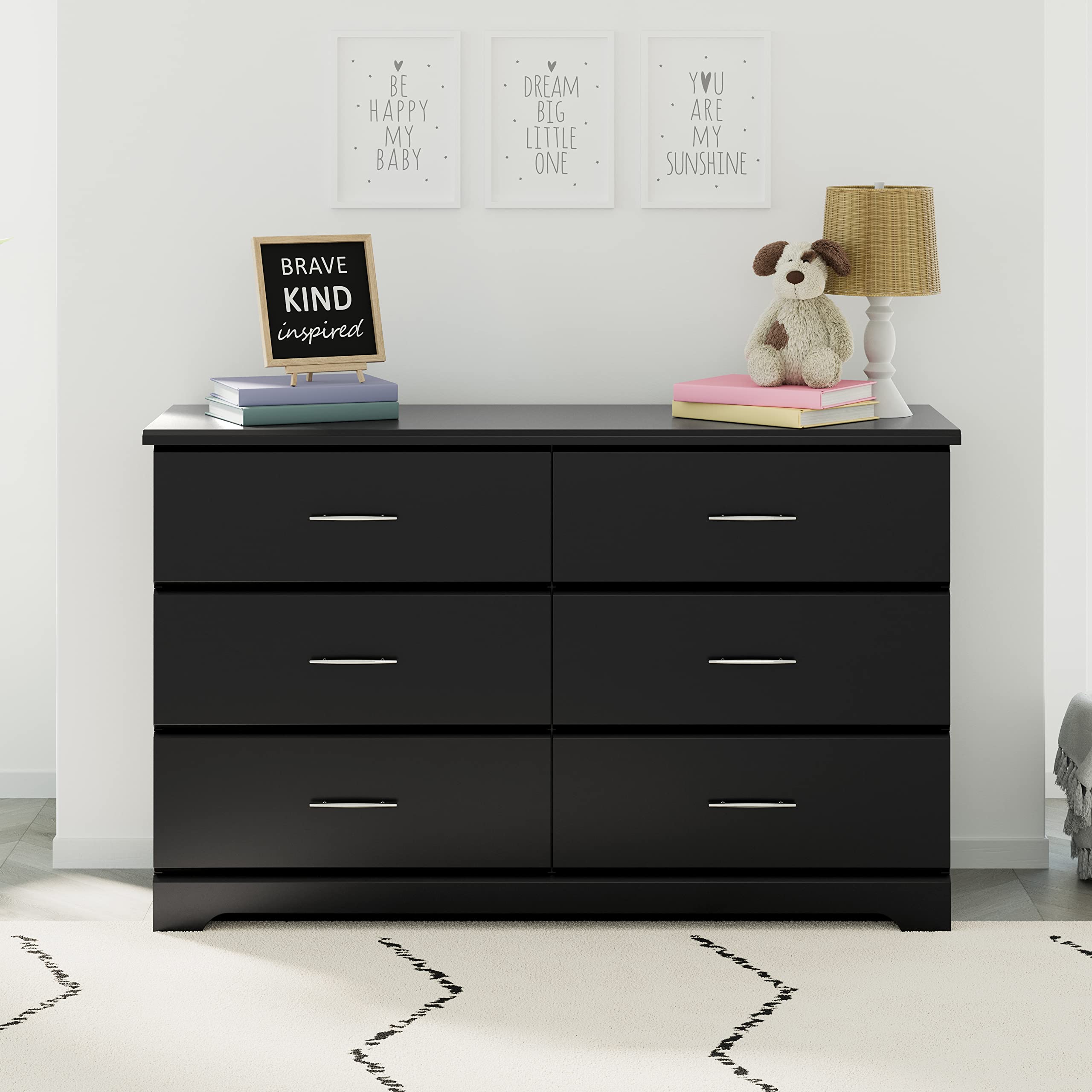 Brookside 6 Drawer Double Dresser for Nursery & Kids, GREENGUARD Gold Certified Chest of Drawers Organizer, Black