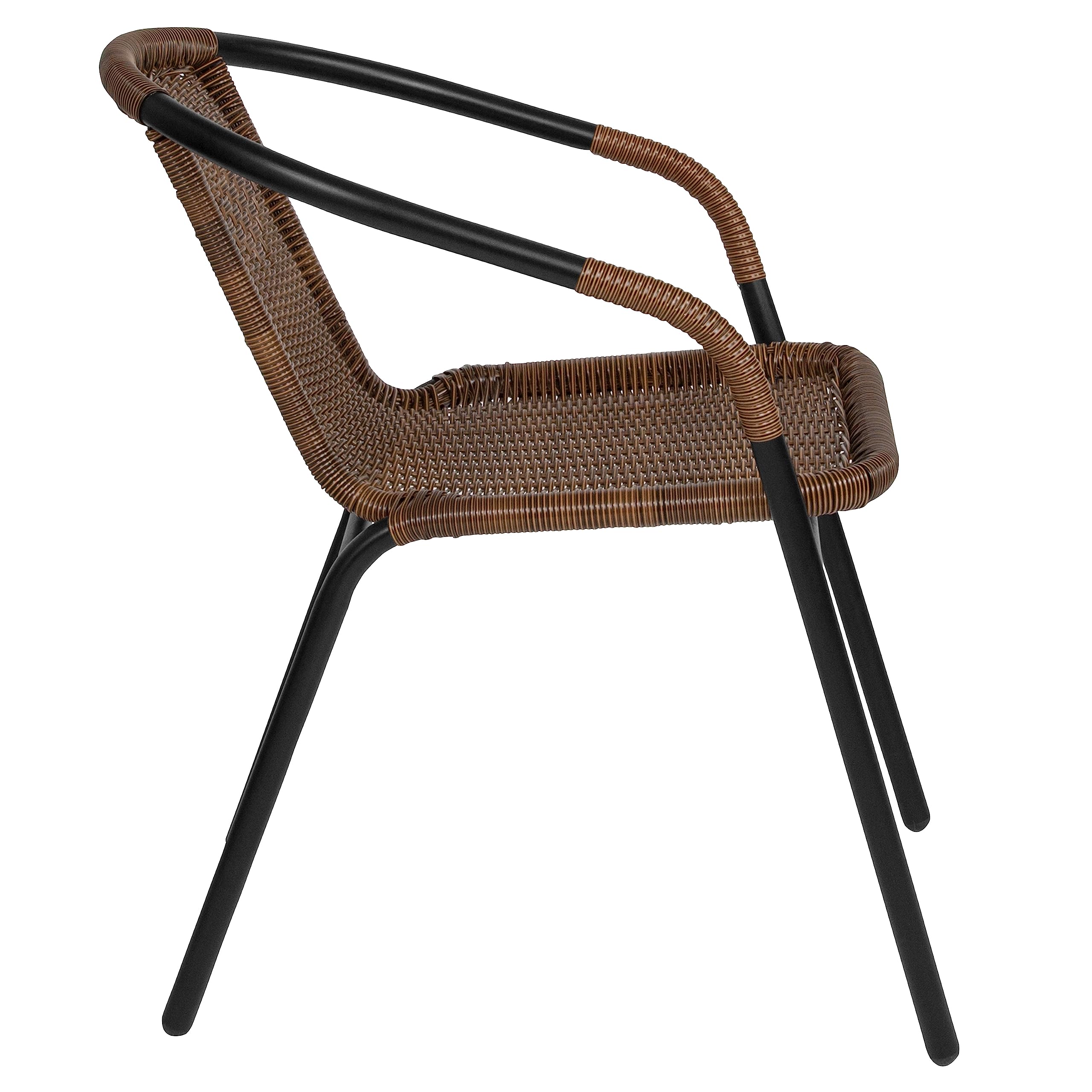 Lila Modern Rattan Stackable Dining Chairs, Indoor/Outdoor Bistro Chairs for Patio or Restaurant, Set of 4, Brown