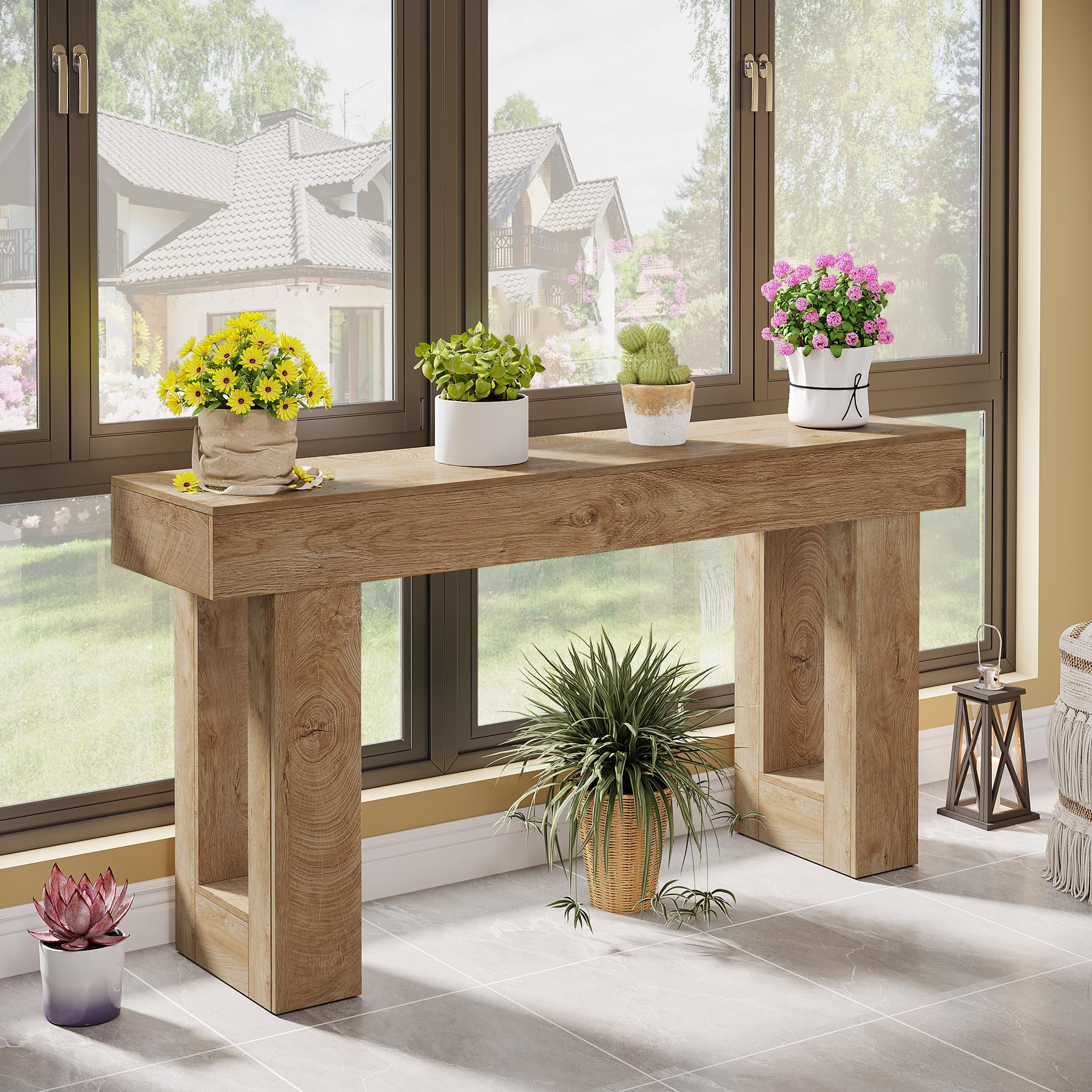 63-Inch Long Console Table, Wooden Rectangular Sofa Table Behind The Couch, Farmhouse Entryway Table for Entrance, Hallway, Living Room (Natural)