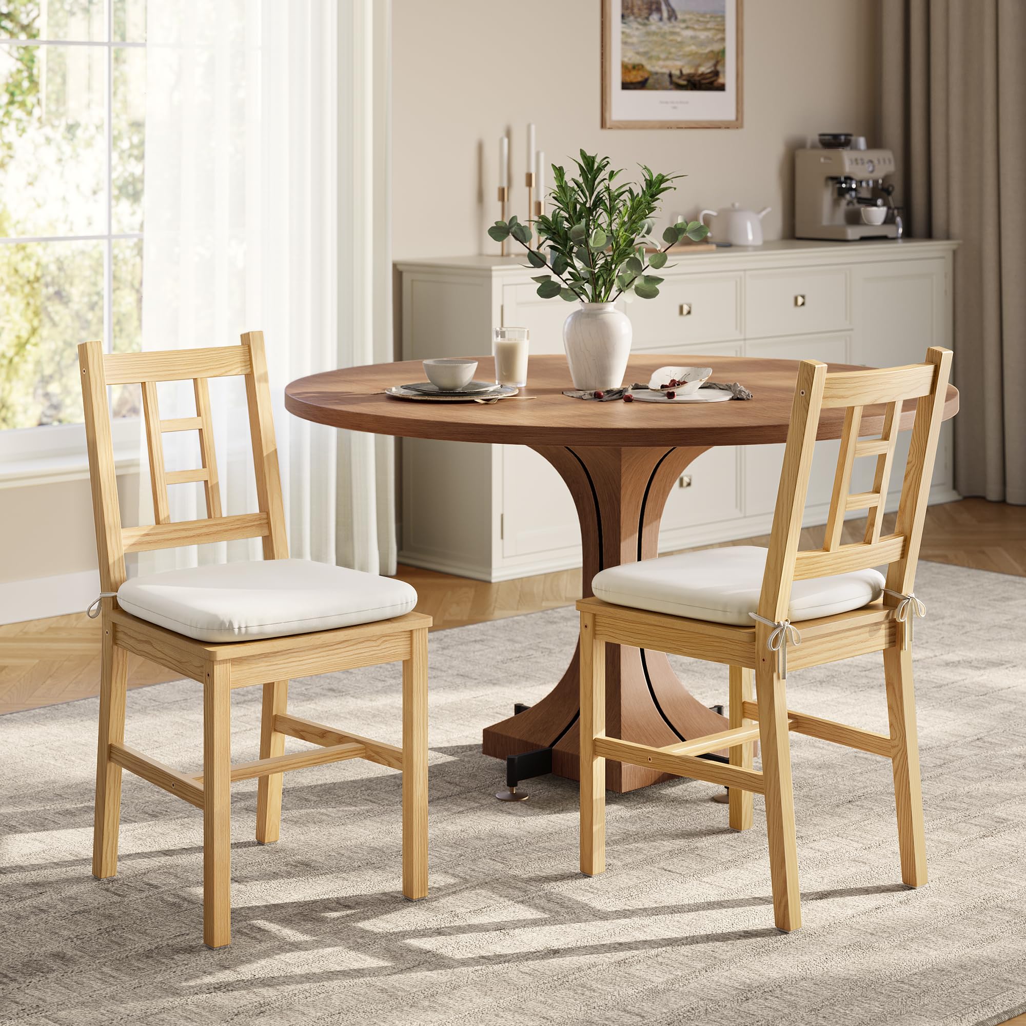 Wooden Dining Chairs, Set of 2, Kitchen and Dining Room Chairs, Removable Cushion, Curved Back, Each Supports 264 lb, Golden Oak UKDC150N01