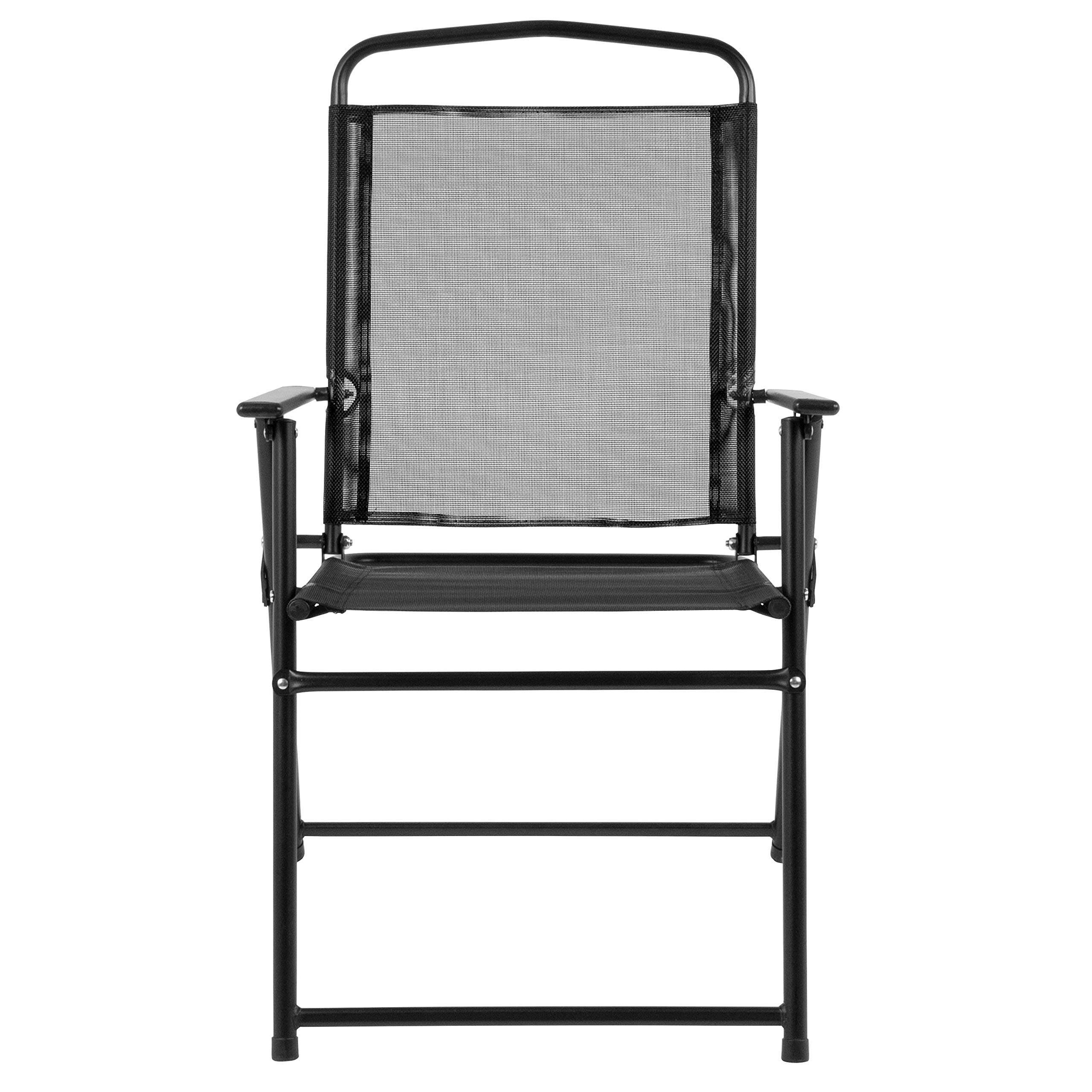 Nantucket 6-Piece Patio Dining Set with Glass Table, 4 Folding Chairs, and Umbrella, Outdoor Patio Set, Black