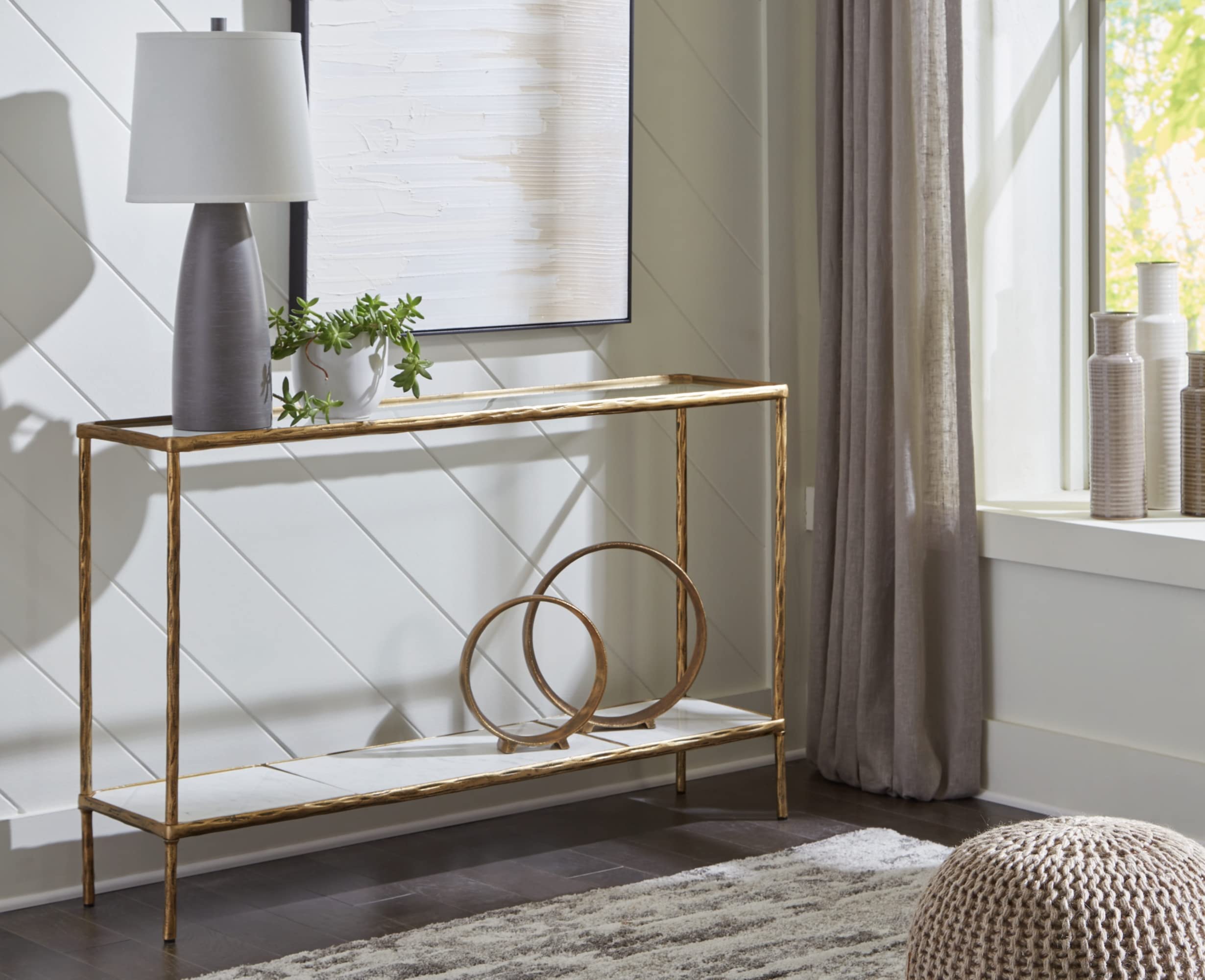 Ryandale Modern Console Sofa Table, Antique Brass Finish