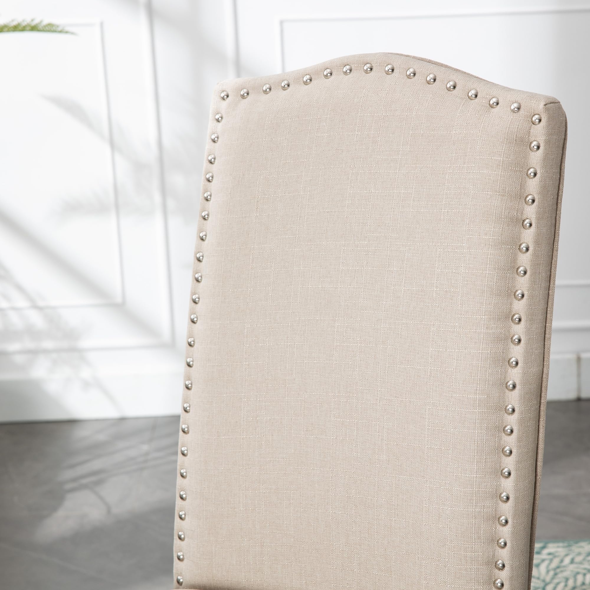 Stylish Upholstered Parsons Dining Chair Kitchen with Silver Nailhead Trim and Sturdy Solid Wood Legs