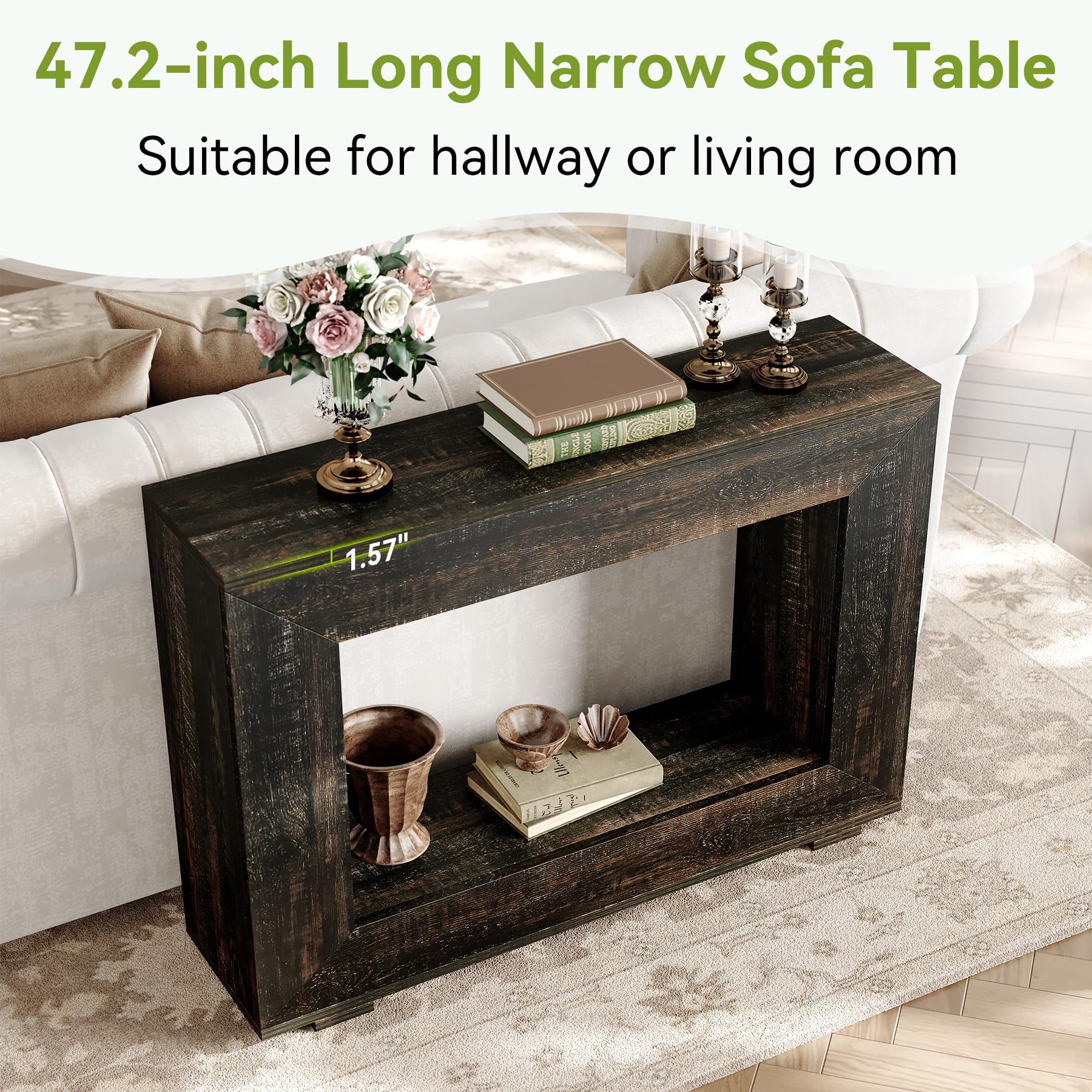 47 Inches Console Table, Sofa Table with Storage, Modern Entryway Table for Hallway, Narrow Long Sofa Entryway Table for Living Room, Black