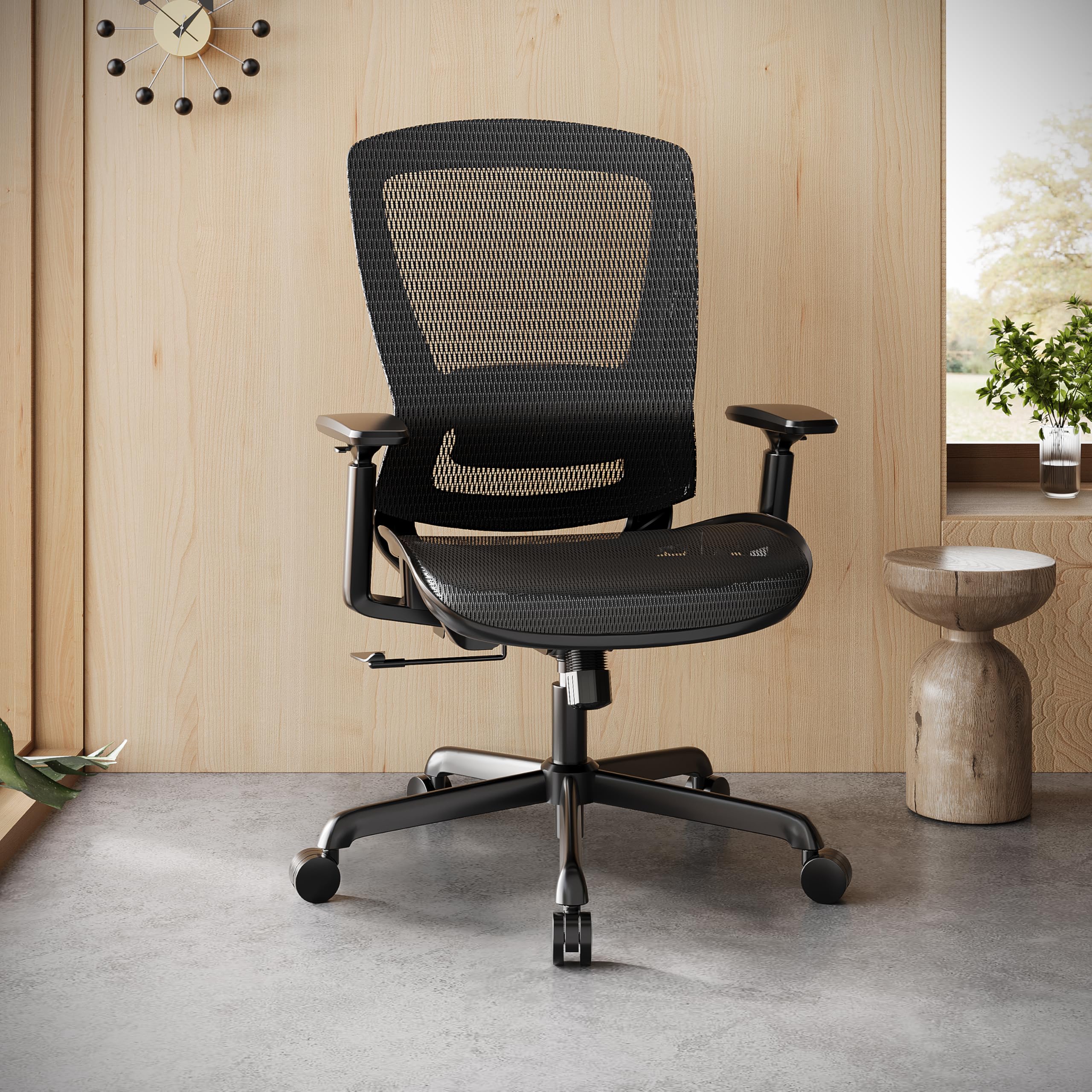 Mesh Office Chair, Ergonomic Computer Desk Chair with Adjustable Lumbar & Armrests, Tilt Function, Wide Seat, Swivel Task Chair, Black