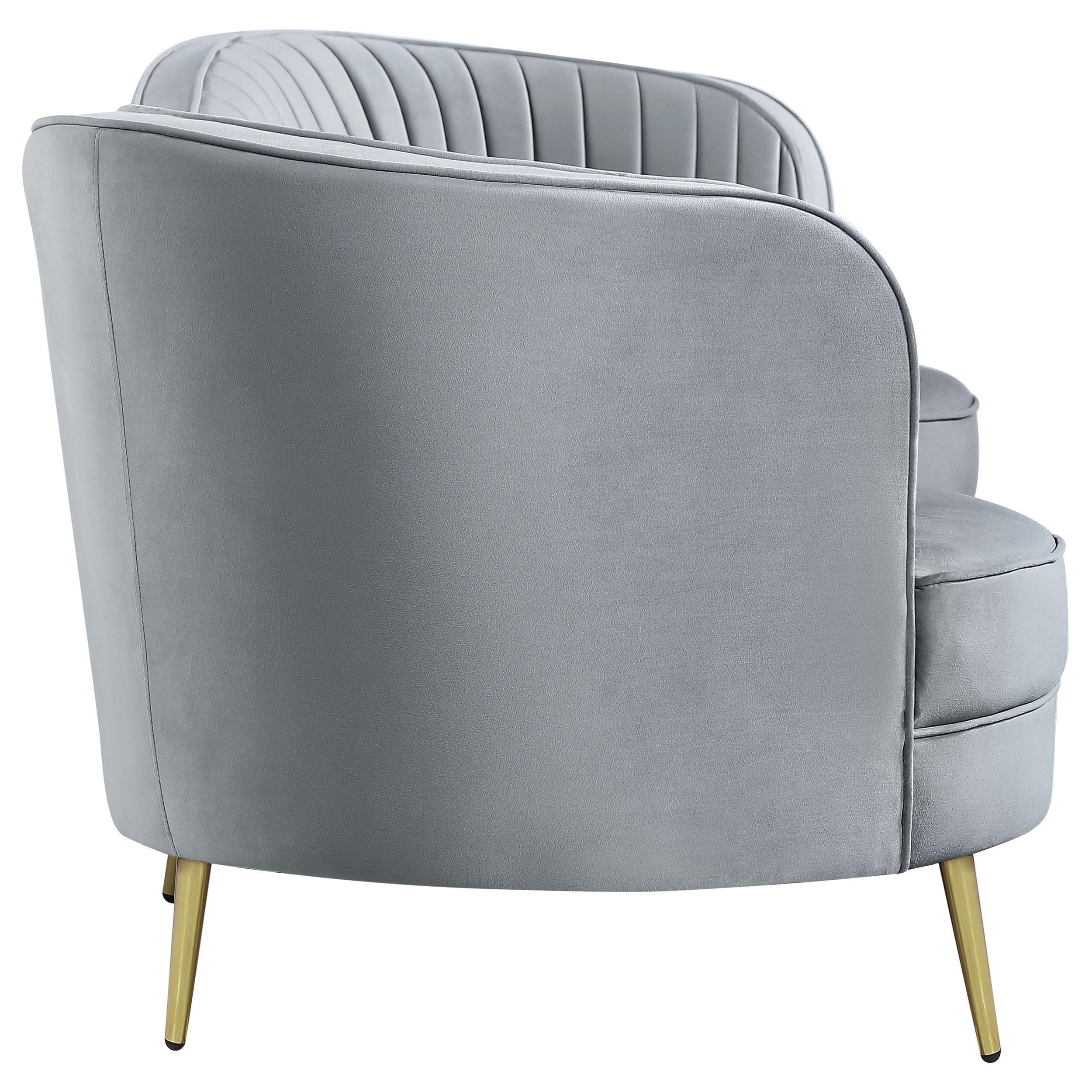 Sophia Loveseat 506865, Upholstered Velvet Channel Tufted Sofa with Inverted Camel Back & Gold Legs, Wood Frame, for Living Room, Gray
