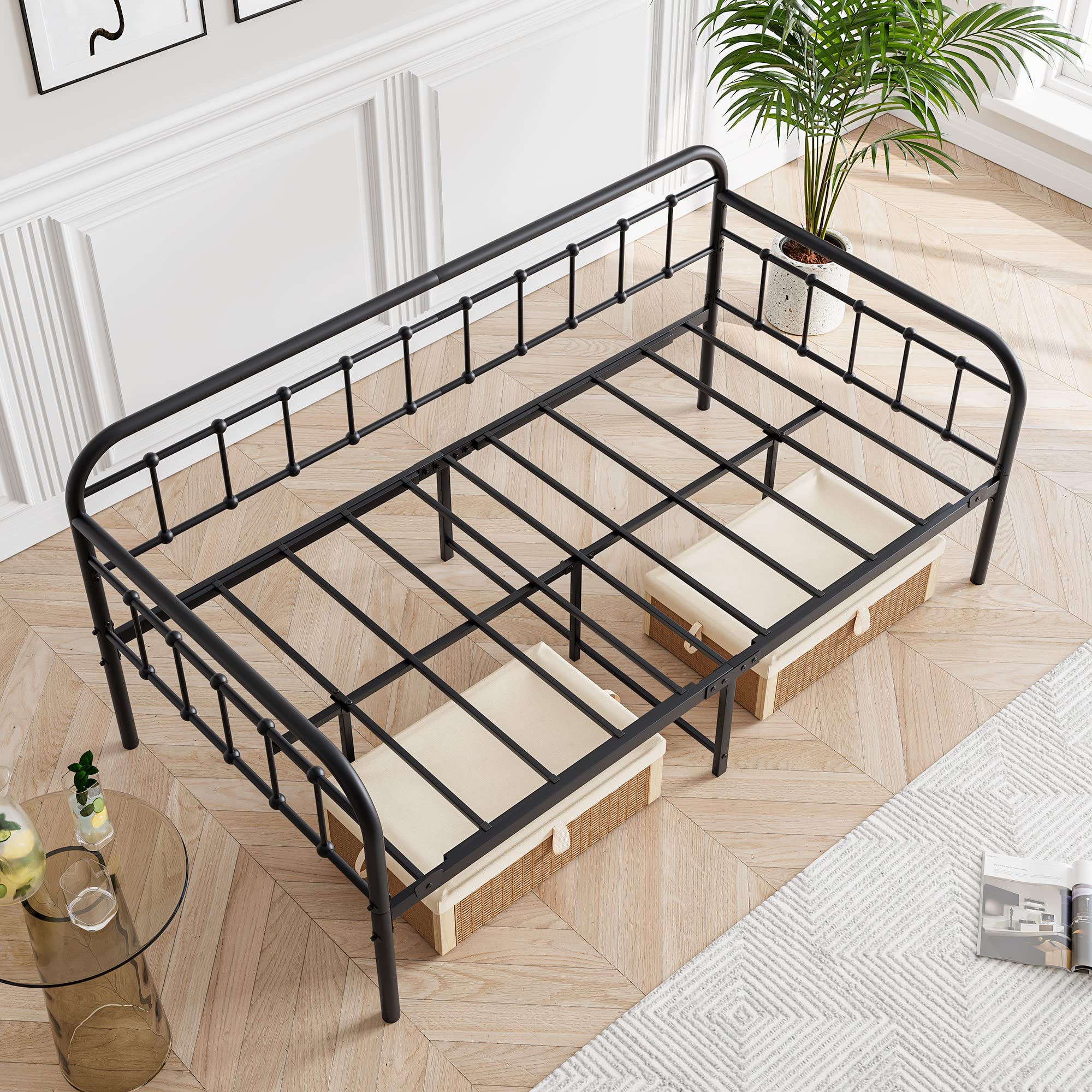 Metal Daybed Frame Twin Size with Steel Slats Platform Furniture,Black…