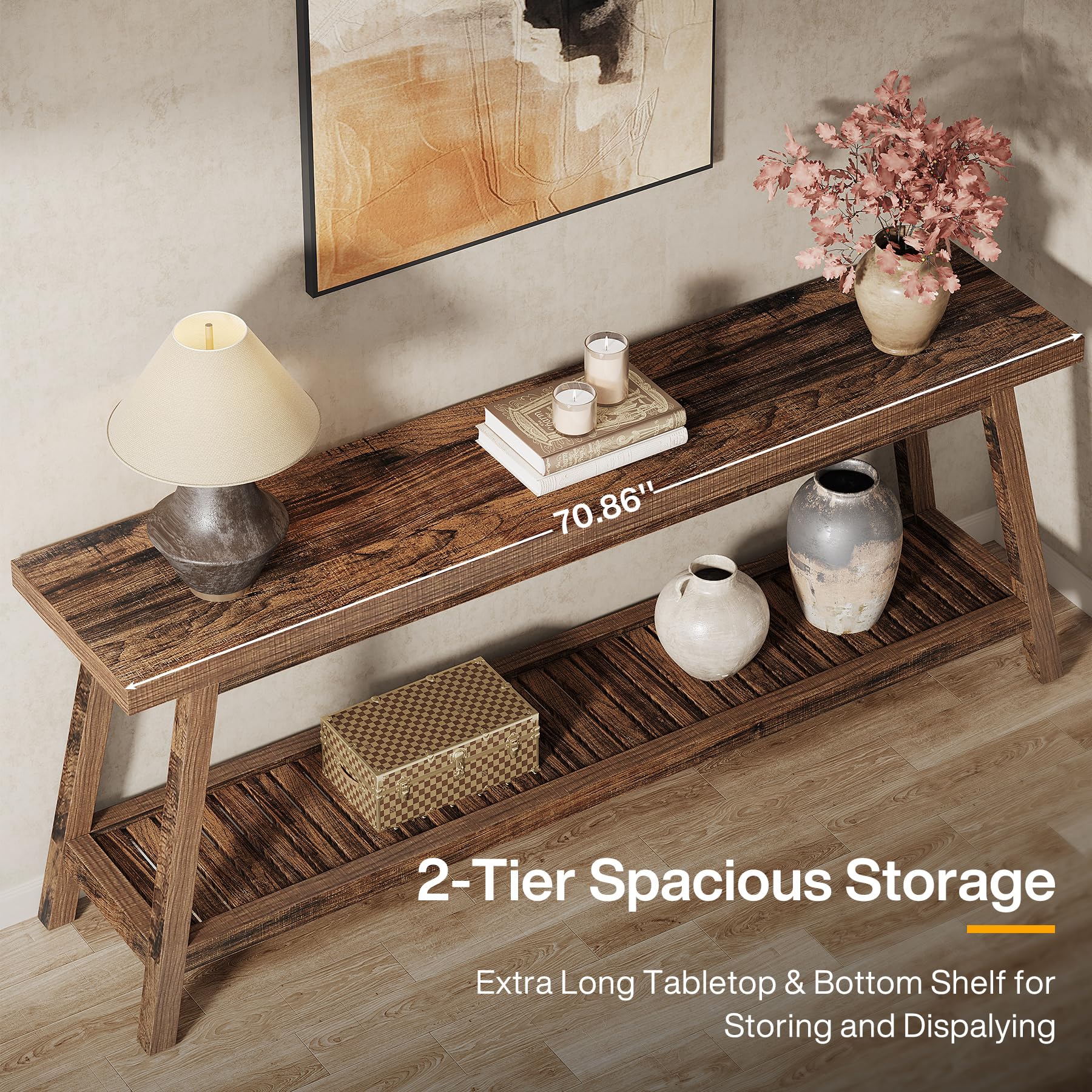 70.86-Inch Console Table for Entyrway, Farmhouse 2-Tier Entry Entrance Table, Narrow Long Sofa Table Behind Couch, Rustic Brown