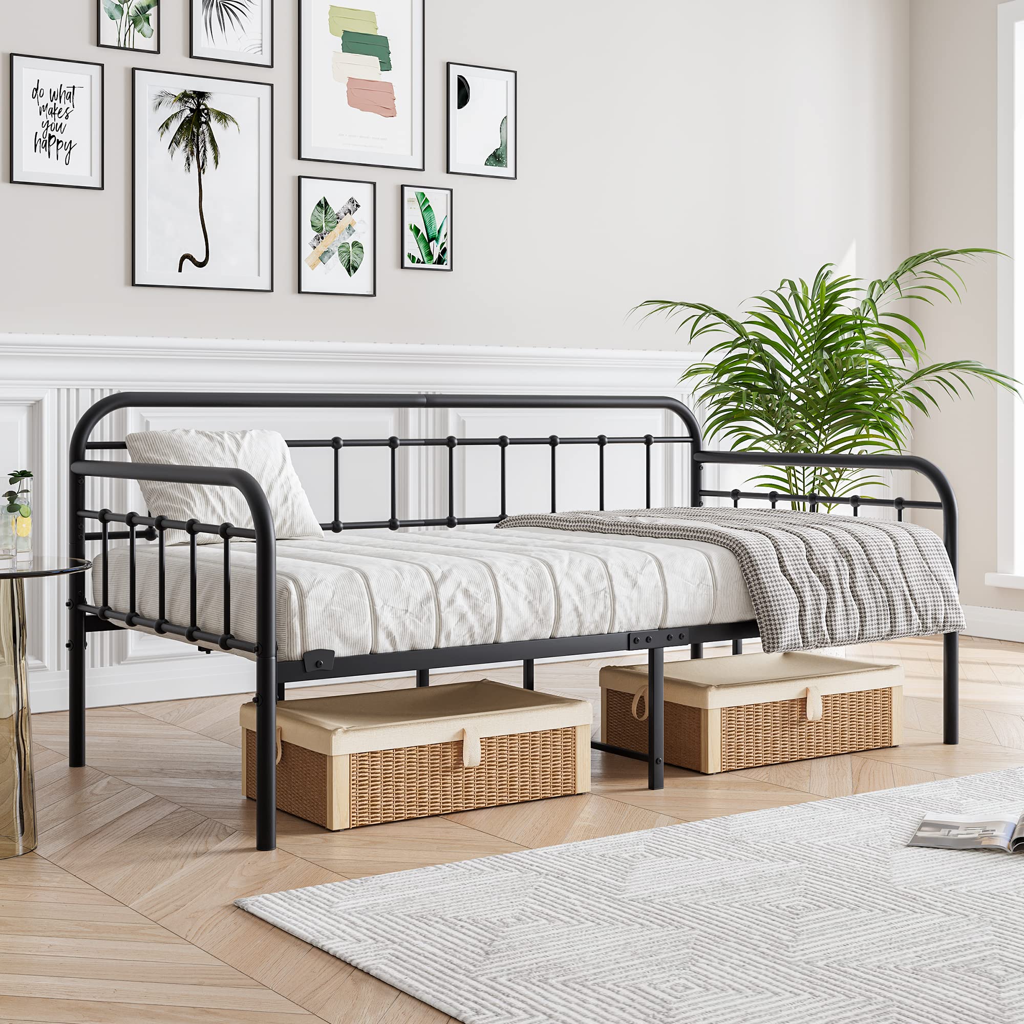 Metal Daybed Frame Twin Size with Steel Slats Platform Furniture,Black…