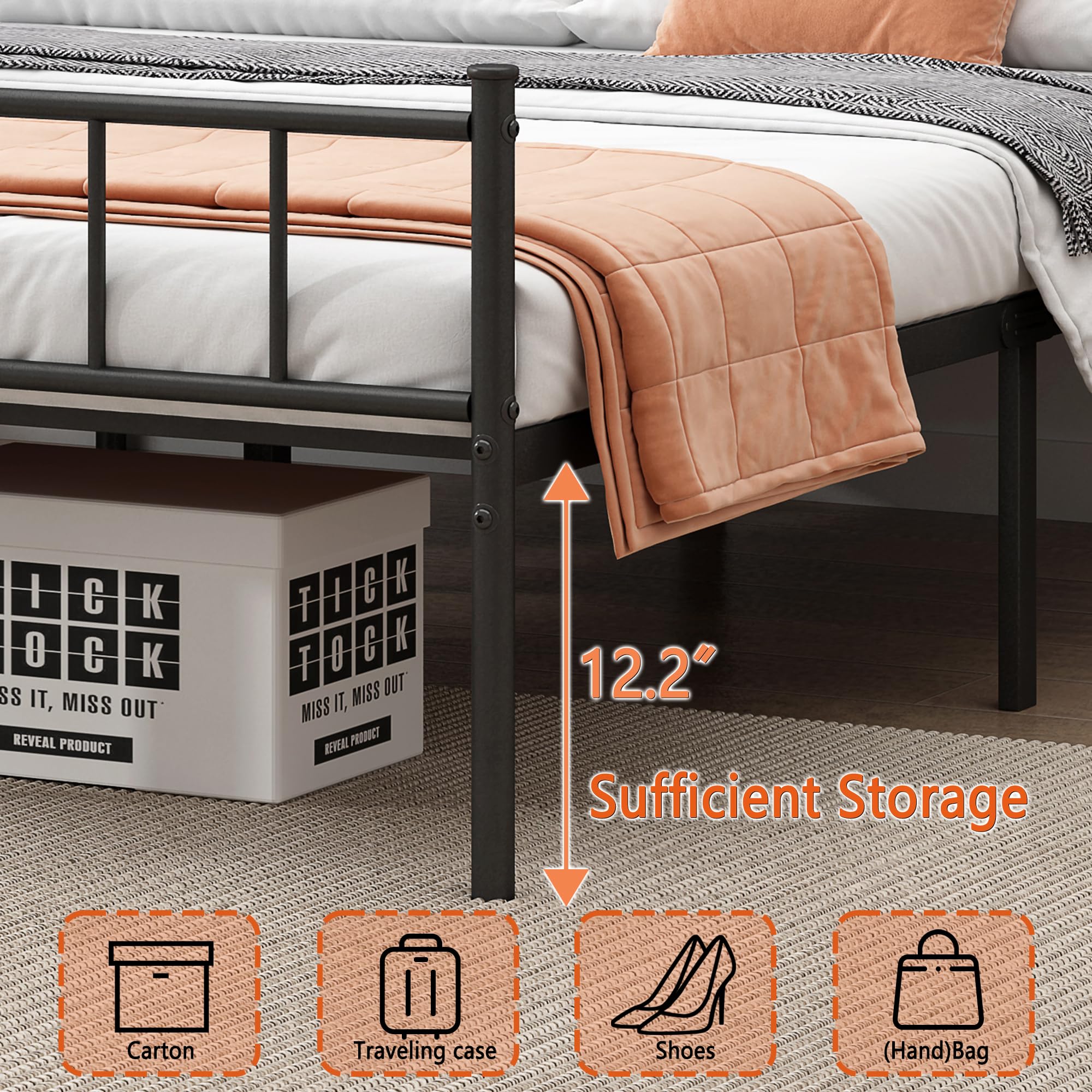 Queen Bed Frame-Classic Metal Platform Bed Frame,Mattress Foundation with Steel Slat Support,Under Foundation Storage,, , Queen Size