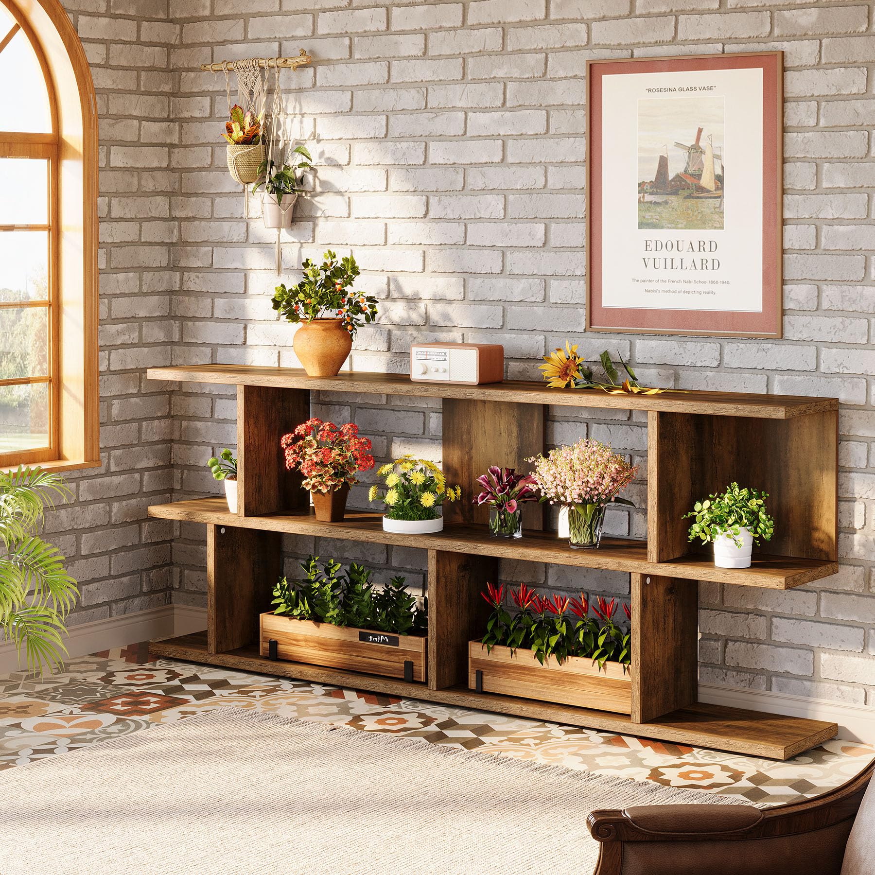 71 Inches Extra Long Sofa Table Behind Couch, 3-Tier Farmhouse Console Table, Long Foyer Table with Storage for Hallway, Entryway & Living Room