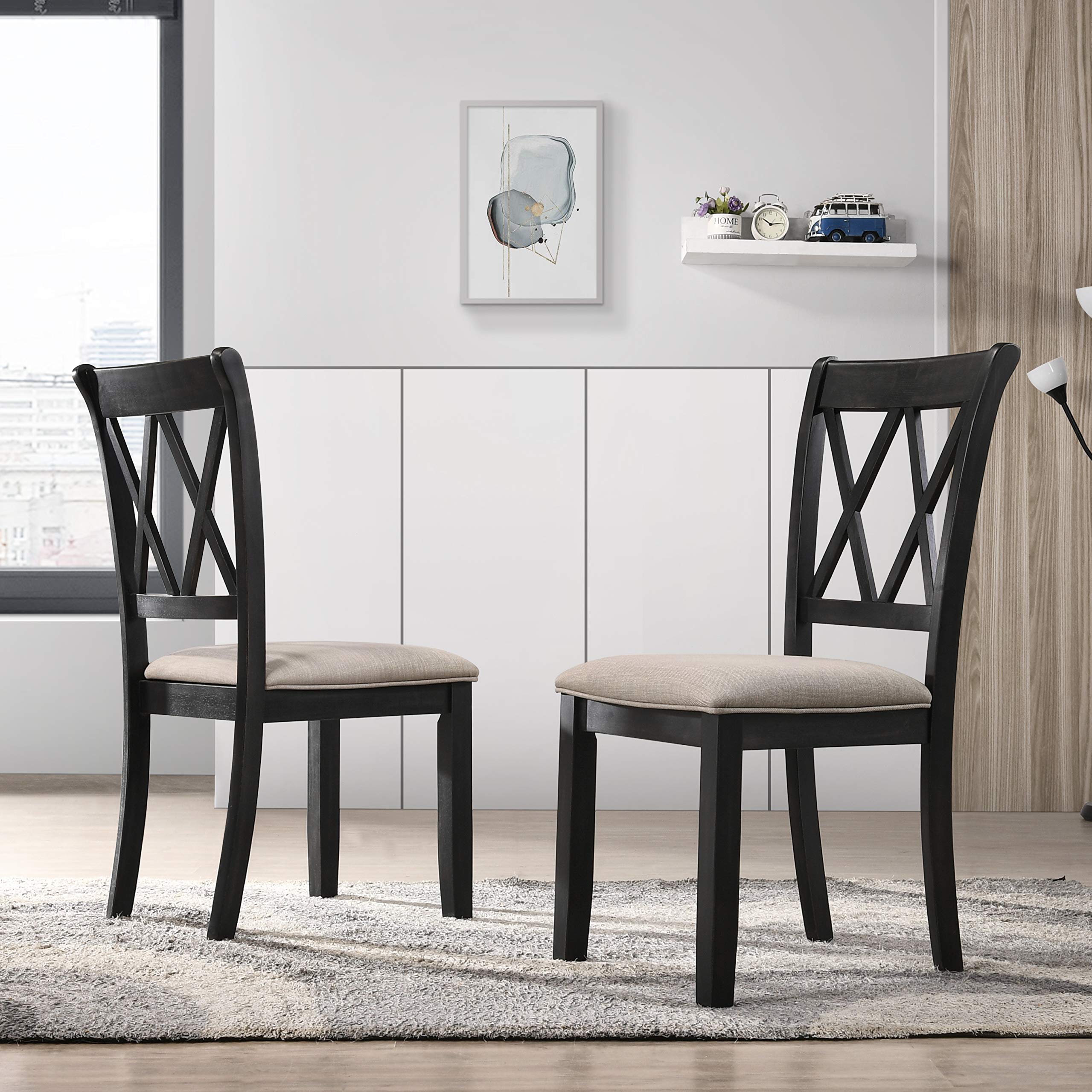 Furniture Windvale Fabric Upholstered Dining Chair in Black, Set of 2