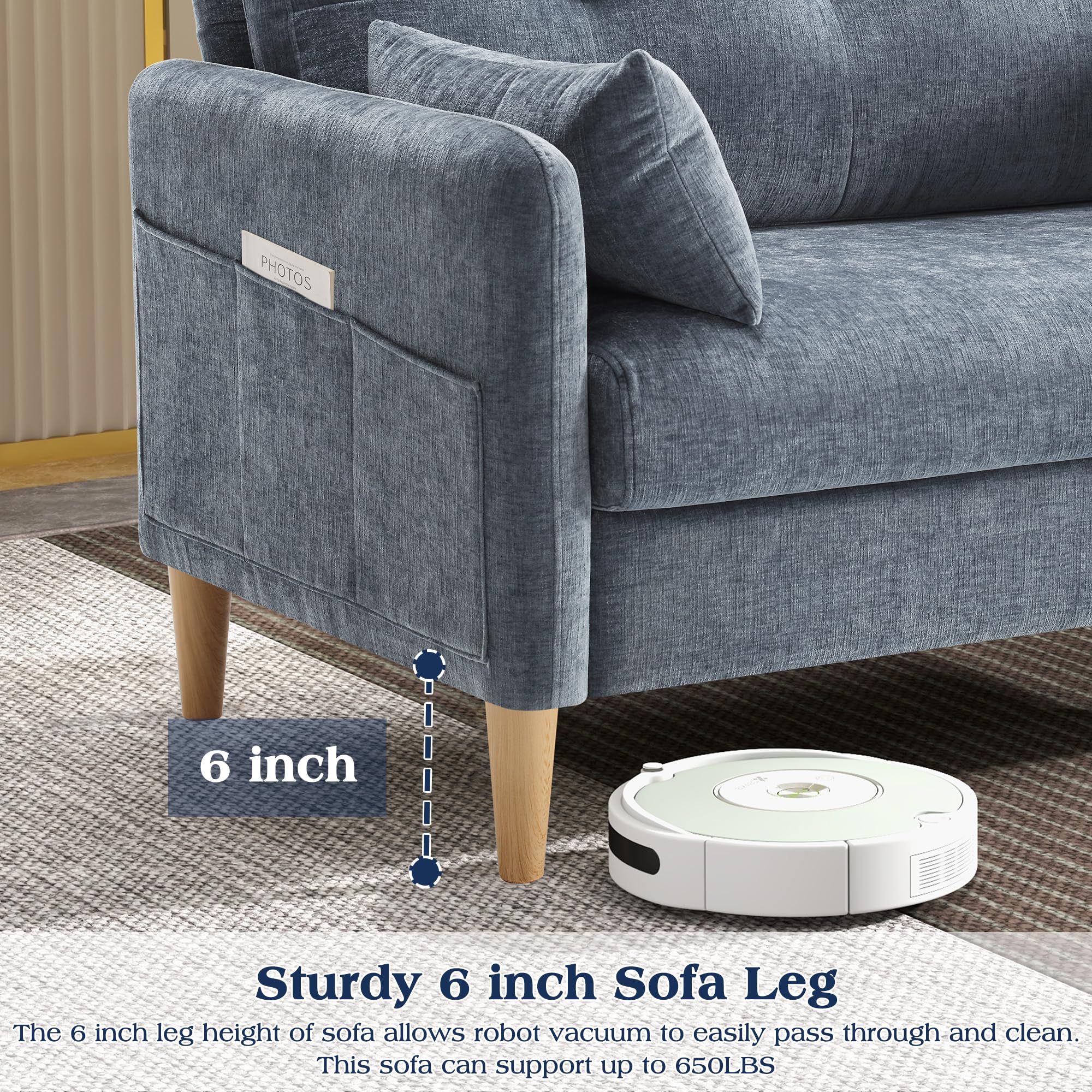 47” Loveseat Sofa, Small Comfy Chenille Couch for Living Room & Bedroom, Removable Cushion Cover with Throw Pillow, Perfect for Small Spaces