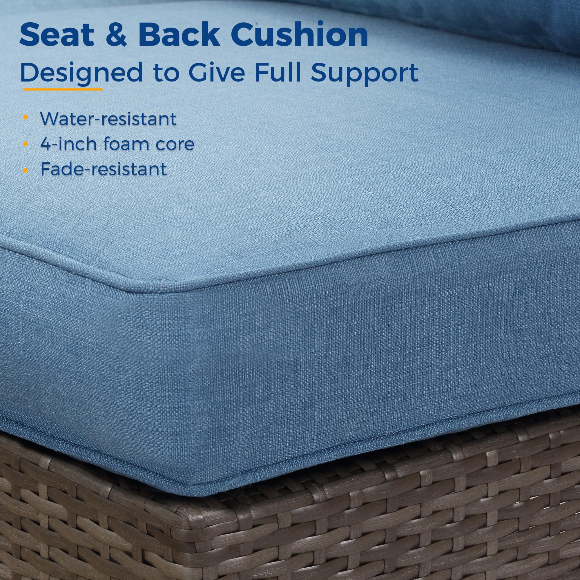 2 Piece Patio Furniture Set of 2 Seats,Outdoor Wicker Patio Loveseat Sofa with Cushion, Outdoor Sectional Corner Sofa for Garden Backyard, Blue