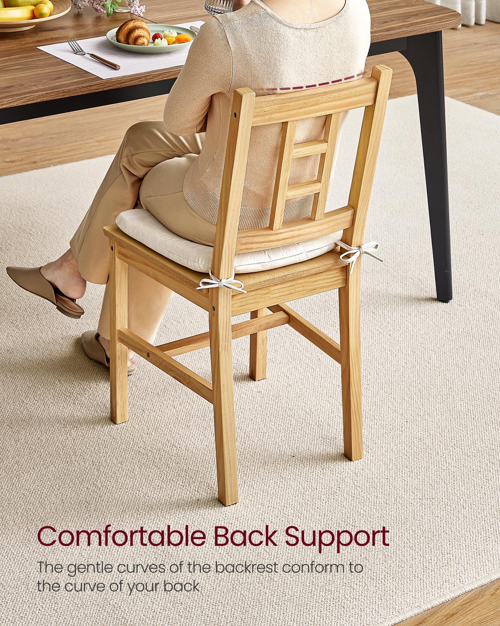 Wooden Dining Chairs, Set of 2, Kitchen and Dining Room Chairs, Removable Cushion, Curved Back, Each Supports 264 lb, Golden Oak UKDC150N01