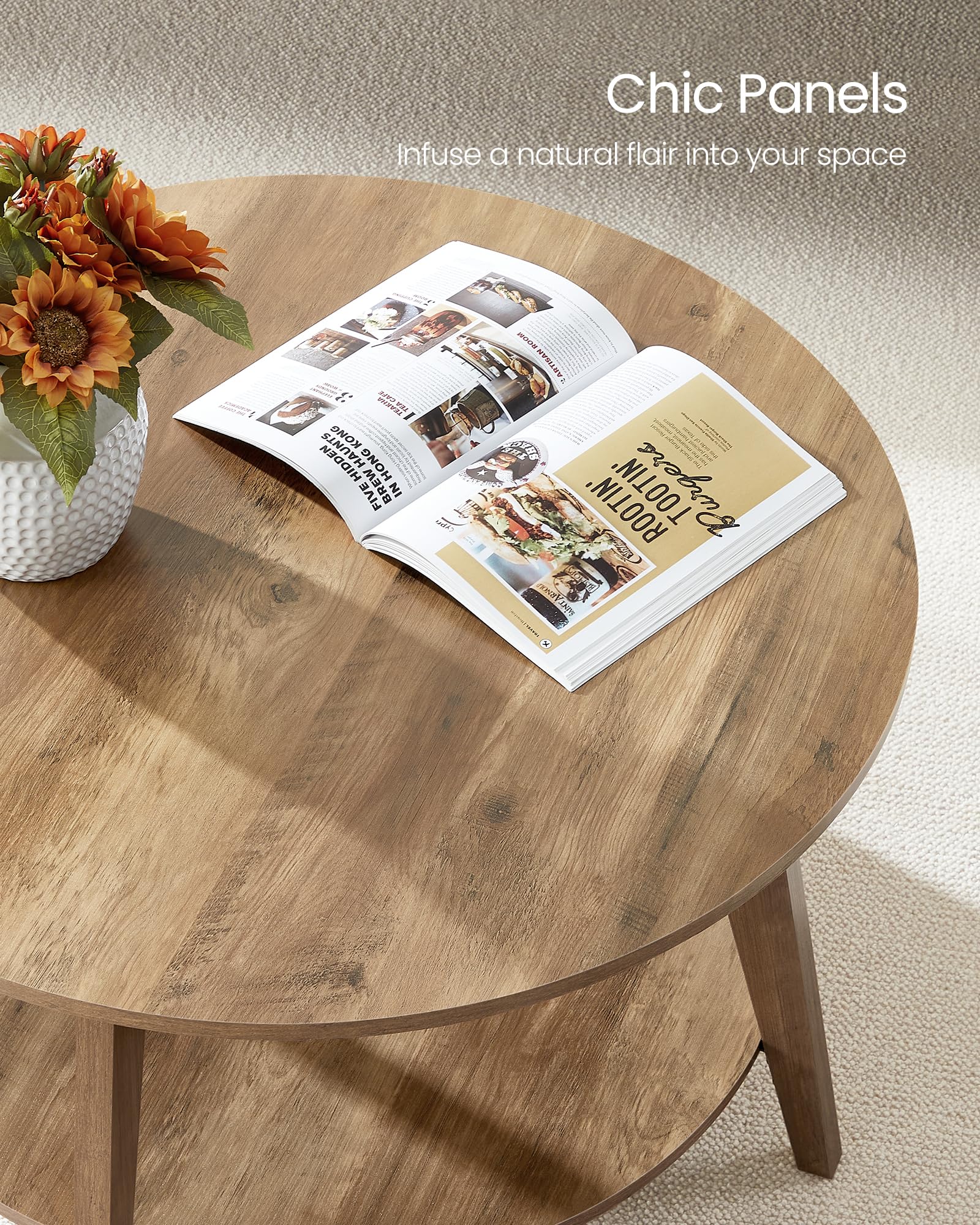 Round Coffee Table, 2 Tier Coffee Table with Storage, for Living Room, 31.5 x 17.7 Inches, Easy to Assemble, Honey Brown ULCT243K41