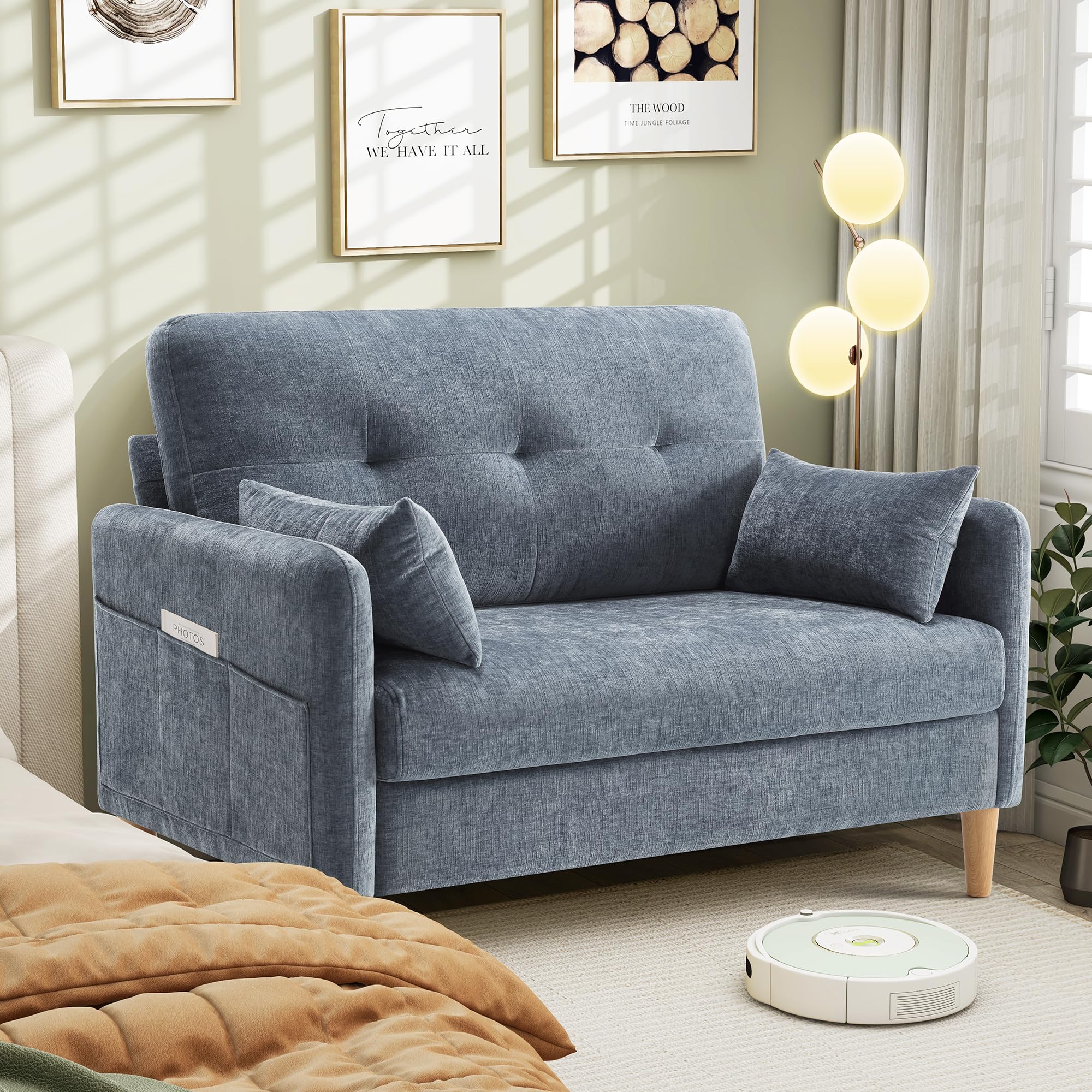 47” Loveseat Sofa, Small Comfy Chenille Couch for Living Room & Bedroom, Removable Cushion Cover with Throw Pillow, Perfect for Small Spaces