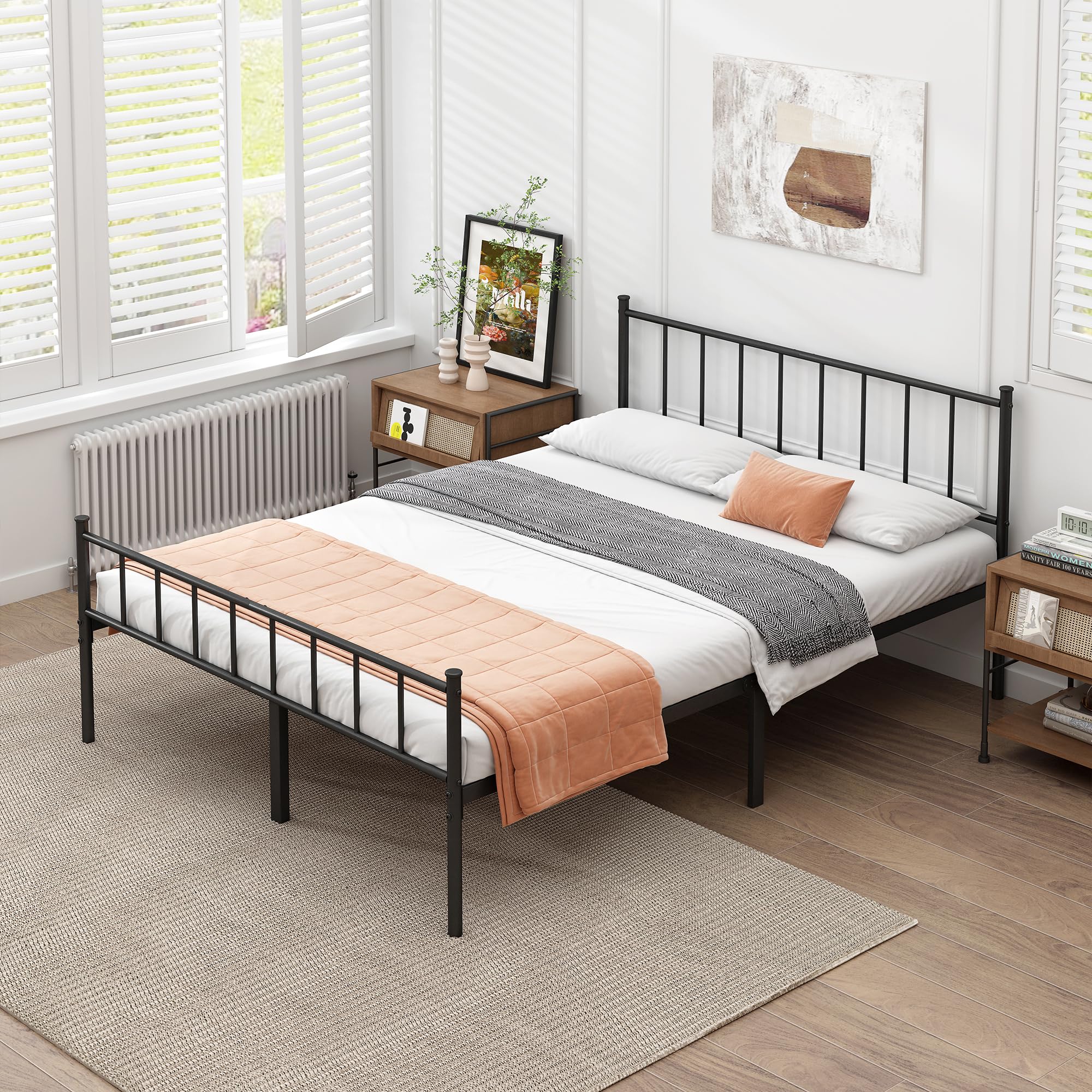 Queen Bed Frame-Classic Metal Platform Bed Frame,Mattress Foundation with Steel Slat Support,Under Foundation Storage,, , Queen Size