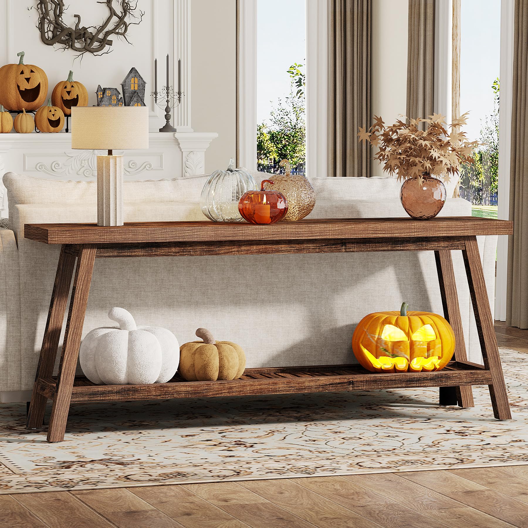 70.86-Inch Console Table for Entyrway, Farmhouse 2-Tier Entry Entrance Table, Narrow Long Sofa Table Behind Couch, Rustic Brown