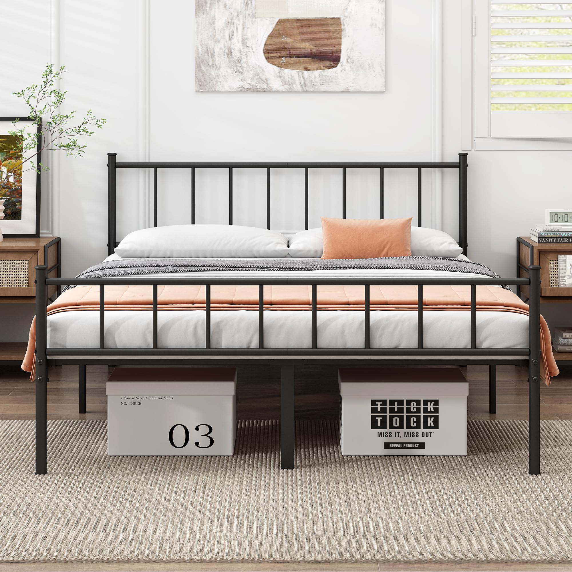 Queen Bed Frame-Classic Metal Platform Bed Frame,Mattress Foundation with Steel Slat Support,Under Foundation Storage,, , Queen Size