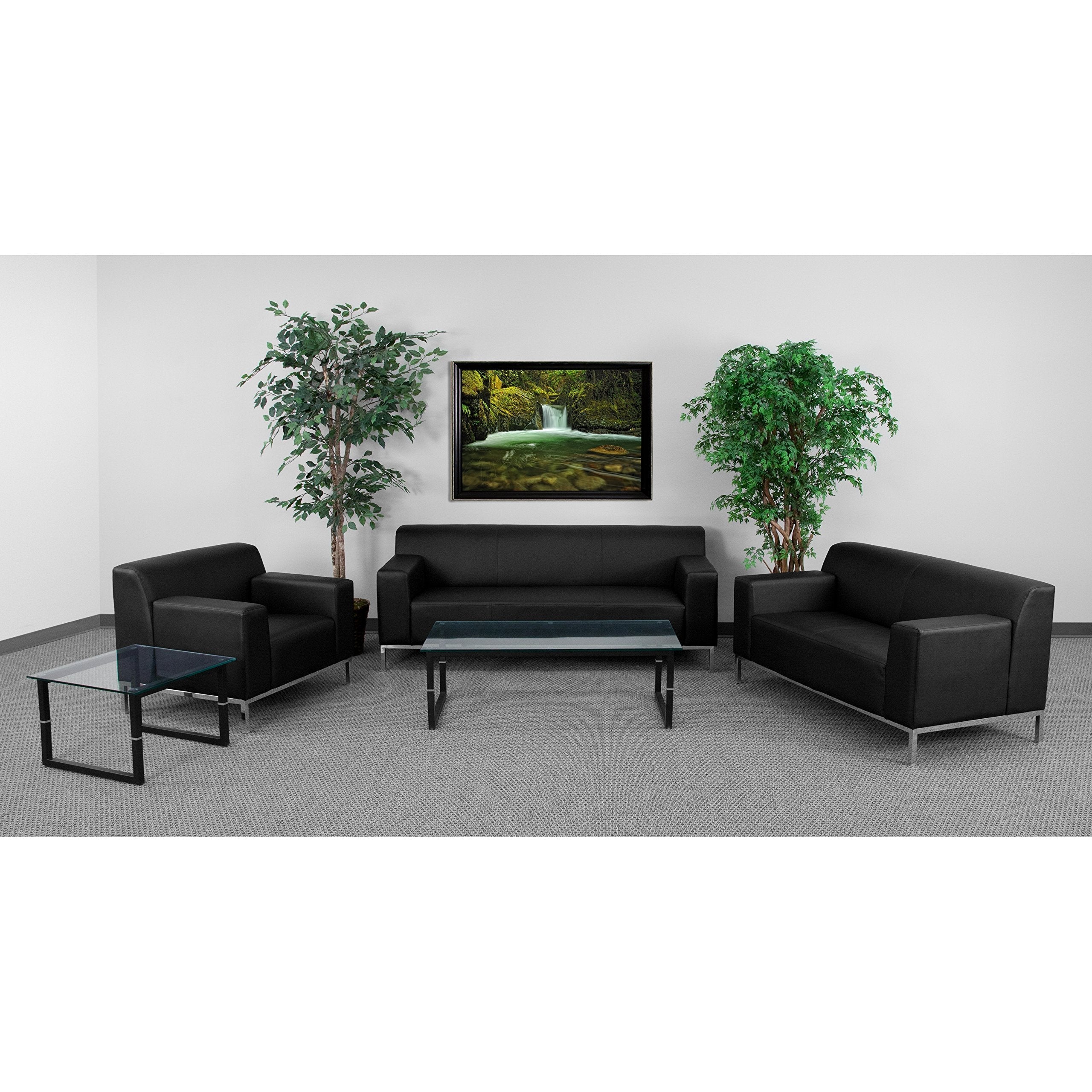 HERCULES Definity Series Contemporary Black LeatherSoft Sofa with Stainless Steel Frame