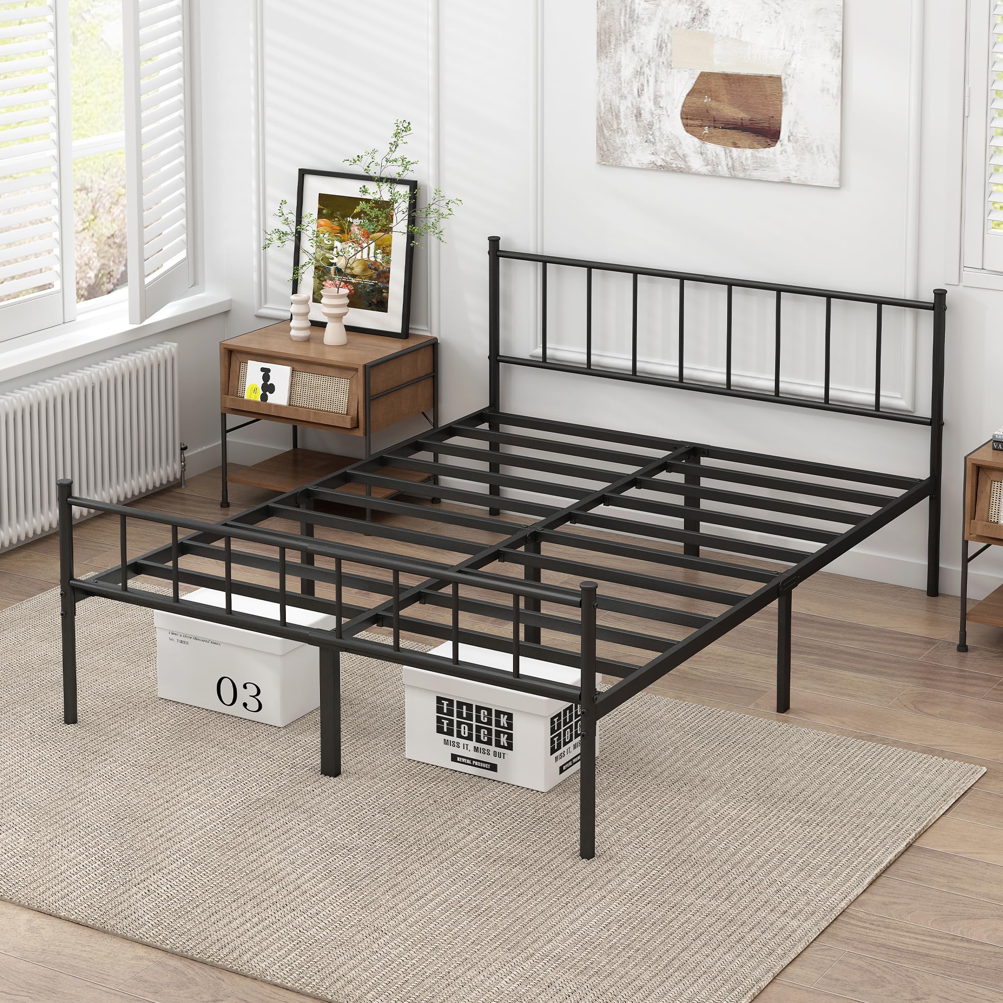 Queen Bed Frame-Classic Metal Platform Bed Frame,Mattress Foundation with Steel Slat Support,Under Foundation Storage,, , Queen Size